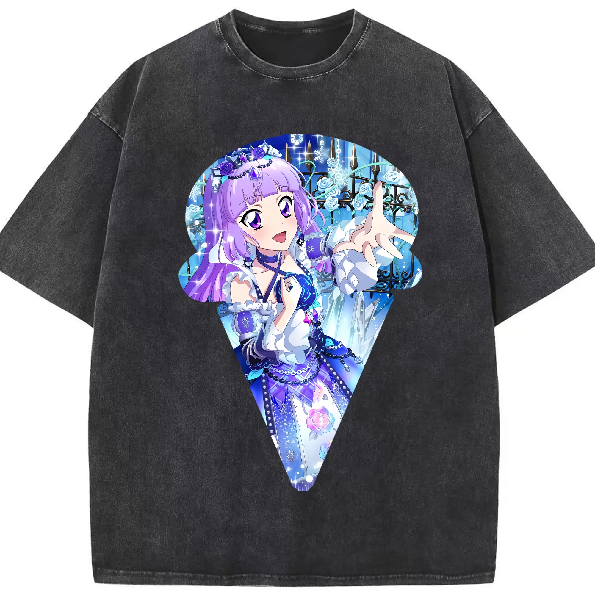アイカツ グッズ 氷上 スミレ - 綿100％ ヴィンテージ風 半袖Tシャツ ・ フロントプリント ・ 柔らか肌触り ・ 通気性 快適 ・ スポーツ カジュアル 外出用