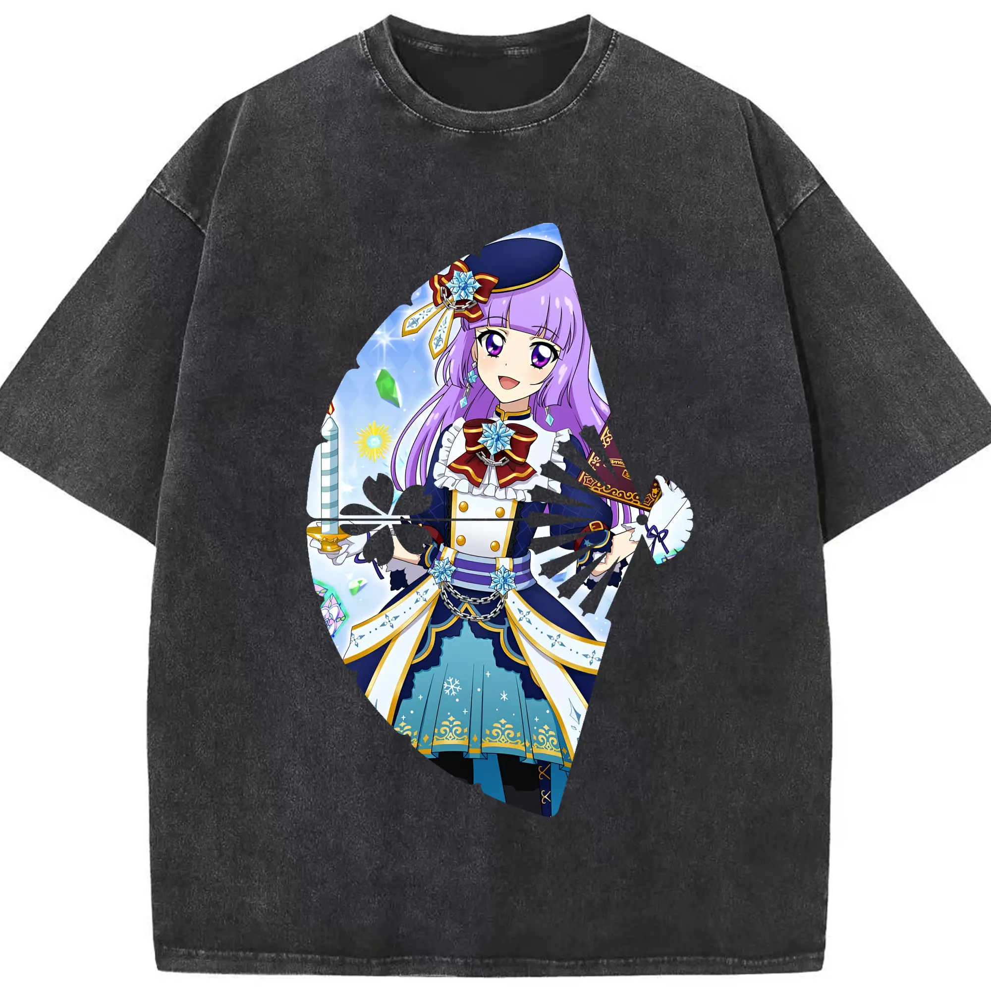 アイカツ グッズ 氷上 スミレ - 綿100％ ヴィンテージ風 半袖Tシャツ ・ フロントプリント ・ 柔らか肌触り ・ 通気性 快適 ・ スポーツ カジュアル 外出用