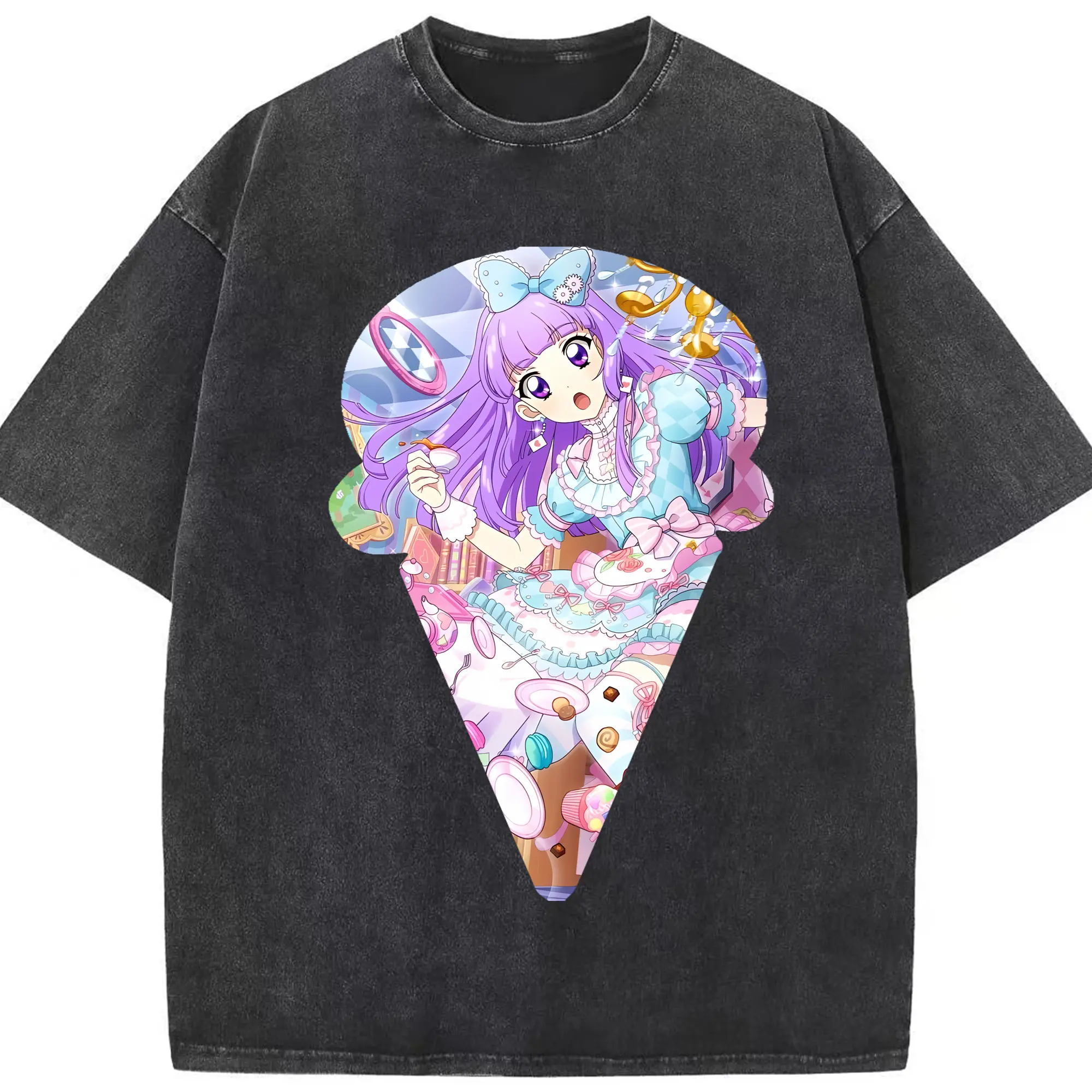 アイカツ グッズ 氷上 スミレ - 綿100％ ヴィンテージ風 半袖Tシャツ ・ フロントプリント ・ 柔らか肌触り ・ 通気性 快適 ・ スポーツ カジュアル 外出用