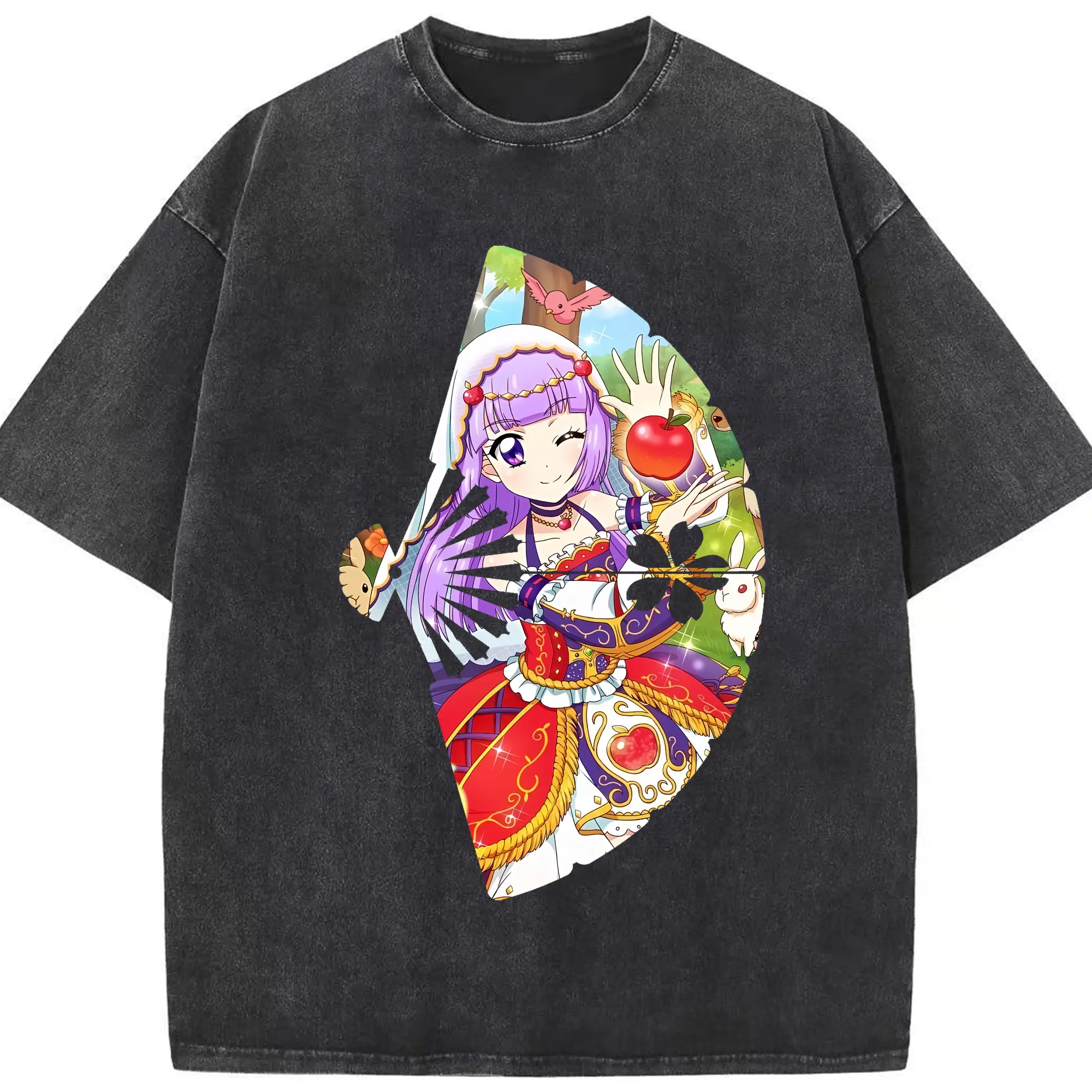 アイカツ グッズ 氷上 スミレ - 綿100％ ヴィンテージ風 半袖Tシャツ ・ フロントプリント ・ 柔らか肌触り ・ 通気性 快適 ・ スポーツ カジュアル 外出用