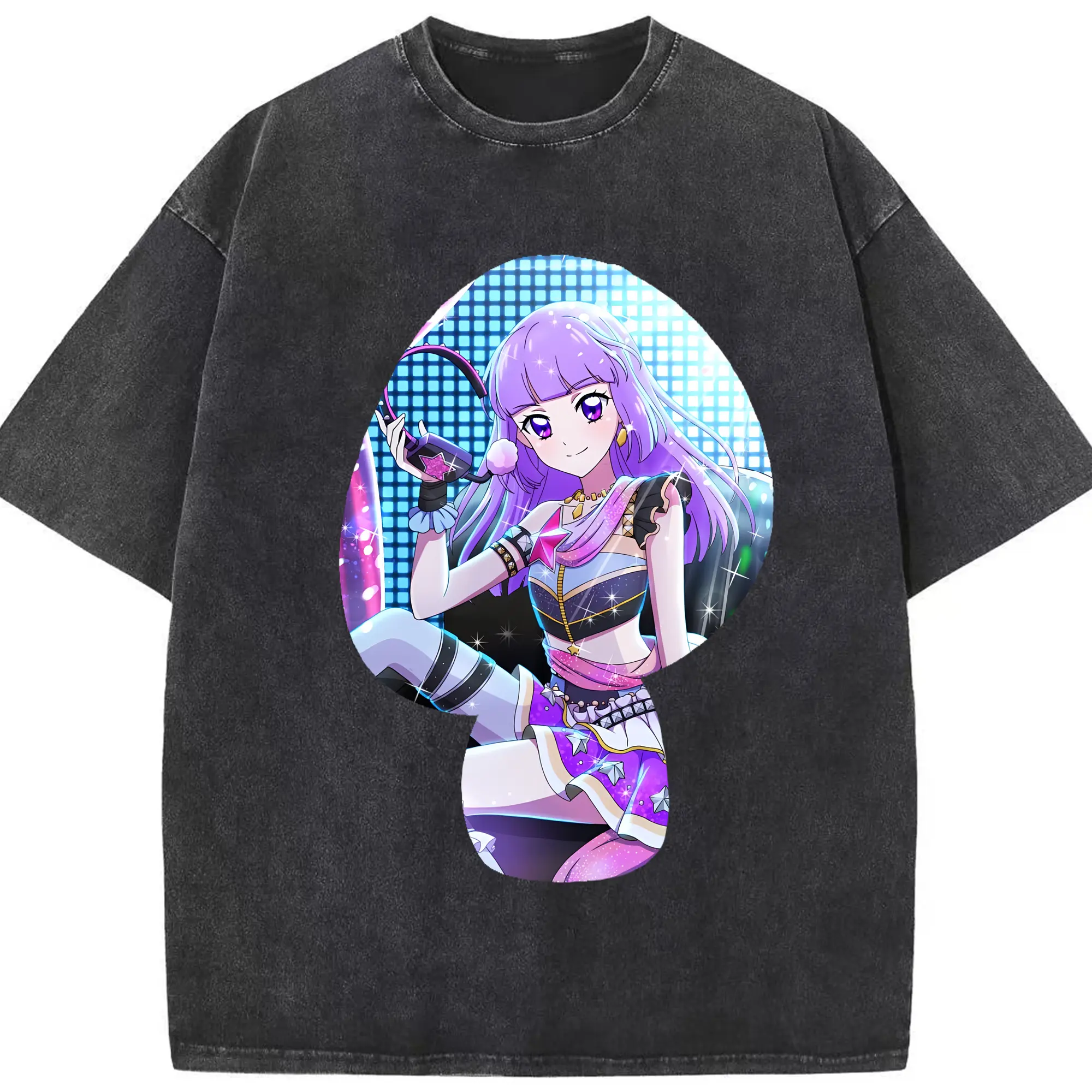 アイカツ グッズ 氷上 スミレ - 綿100％ ヴィンテージ風 半袖Tシャツ ・ フロントプリント ・ 柔らか肌触り ・ 通気性 快適 ・ スポーツ カジュアル 外出用
