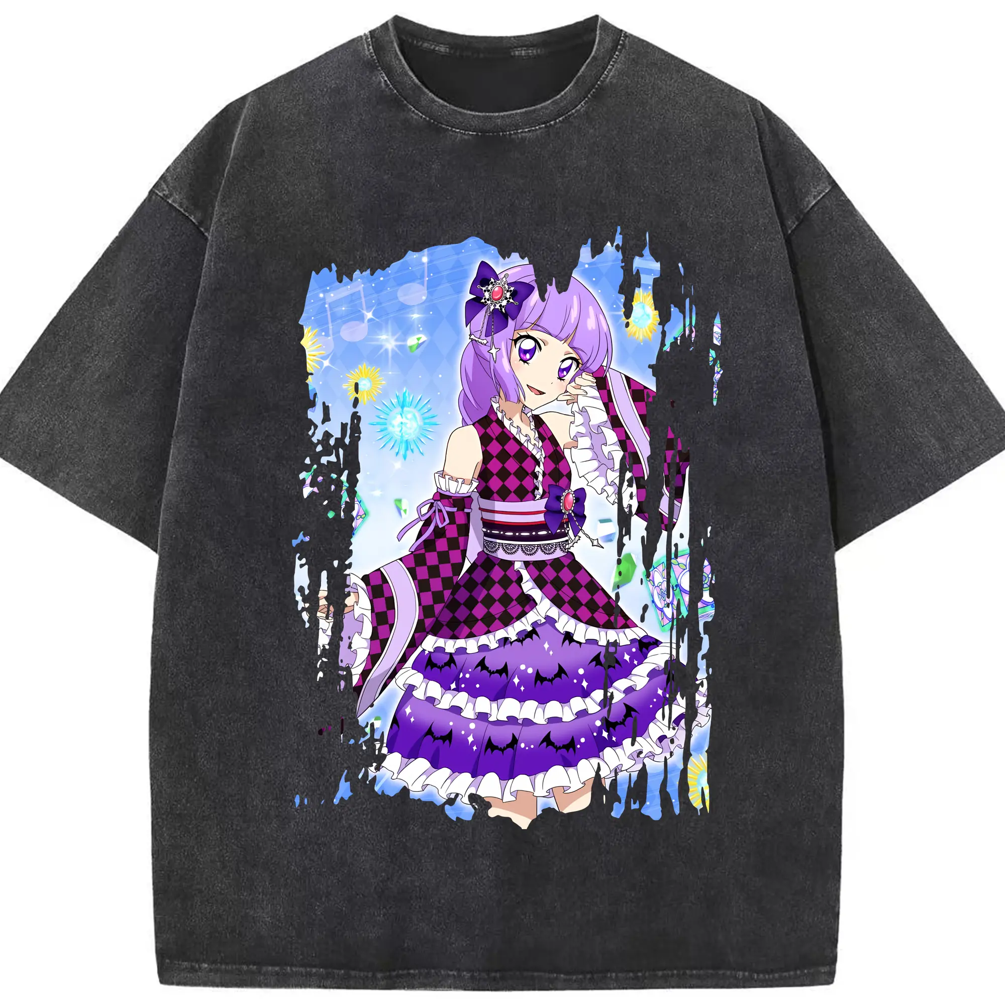 アイカツ グッズ 氷上 スミレ - 綿100％ ヴィンテージ風 半袖Tシャツ ・ フロントプリント ・ 柔らか肌触り ・ 通気性 快適 ・ スポーツ カジュアル 外出用