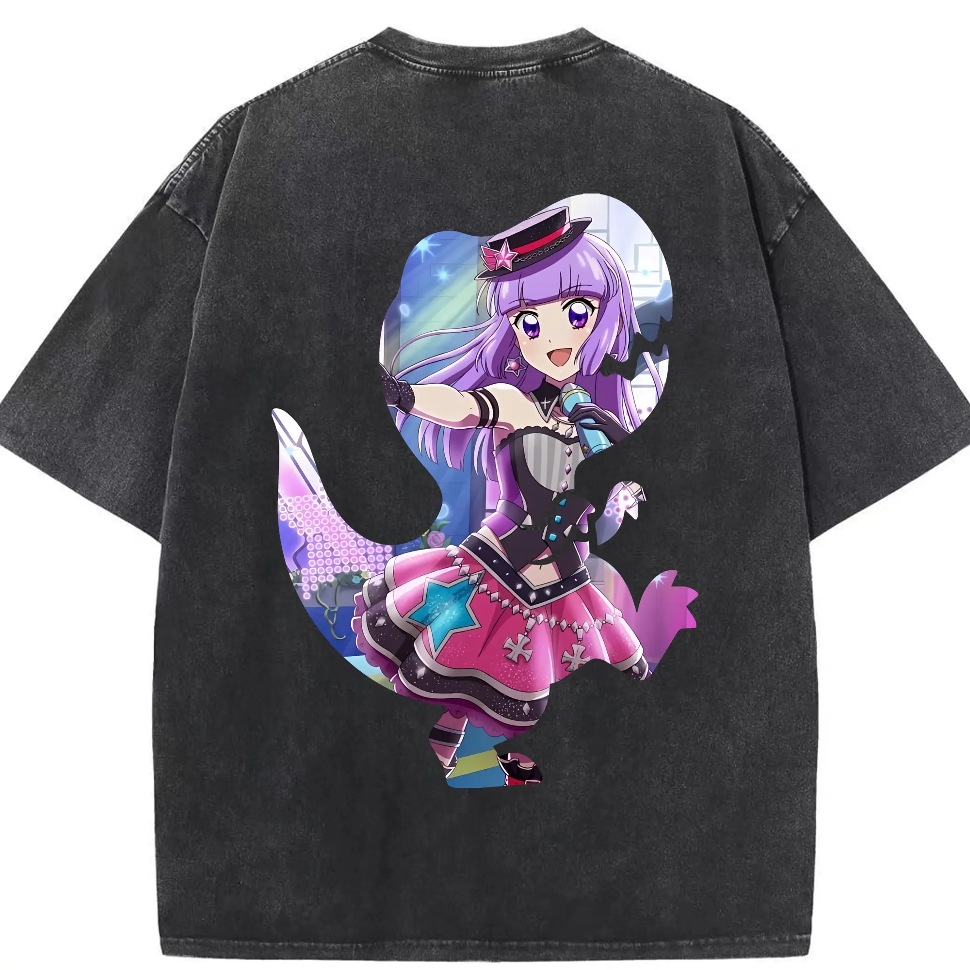 アイカツ グッズ 氷上 スミレ - 綿100％ ヴィンテージ風 半袖Tシャツ ・ 背面プリント ・ 柔らか肌触り ・ 通気性 快適 ・ スポーツ カジュアル 外出用