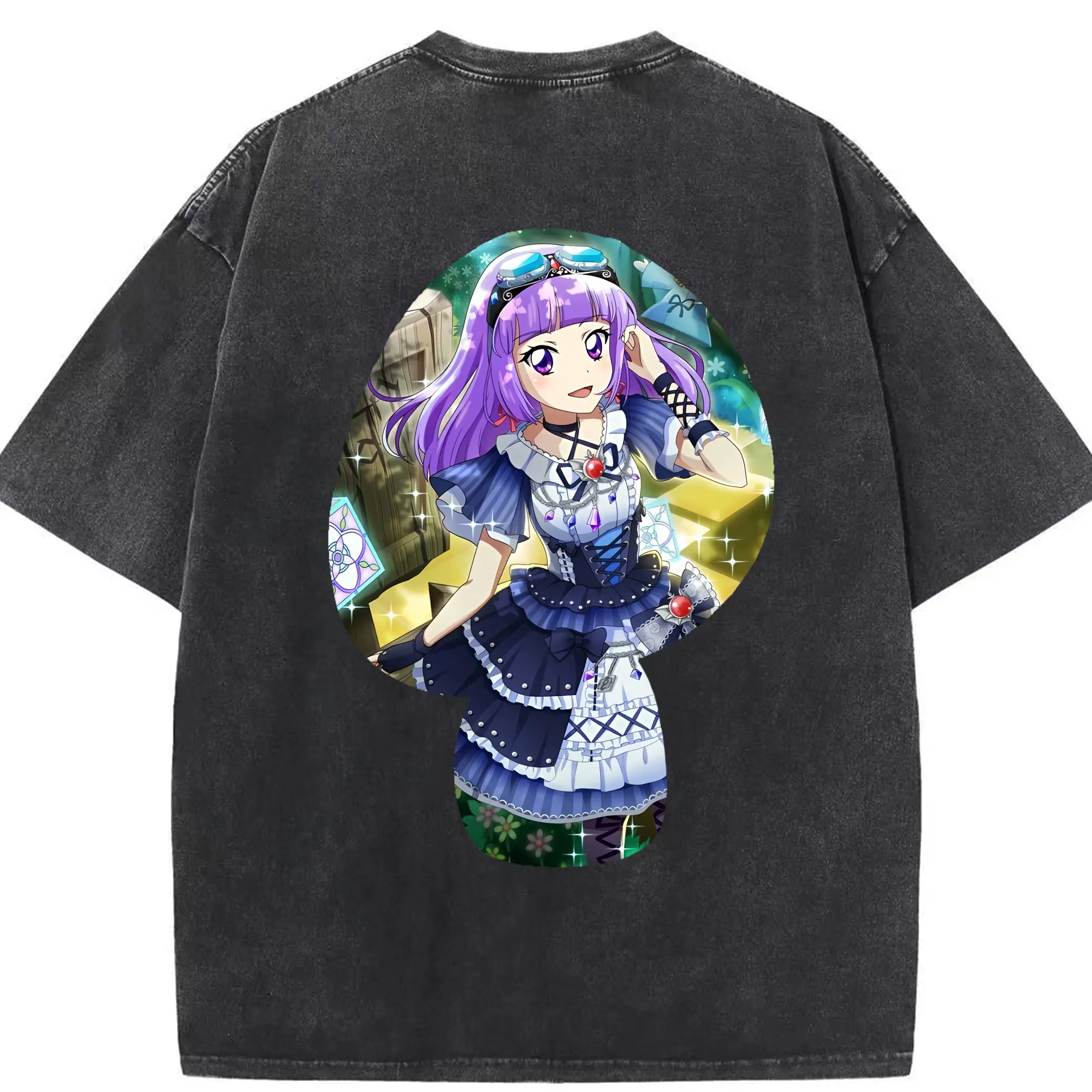 アイカツ グッズ 氷上 スミレ - 綿100％ ヴィンテージ風 半袖Tシャツ ・ 背面プリント ・ 柔らか肌触り ・ 通気性 快適 ・ スポーツ カジュアル 外出用