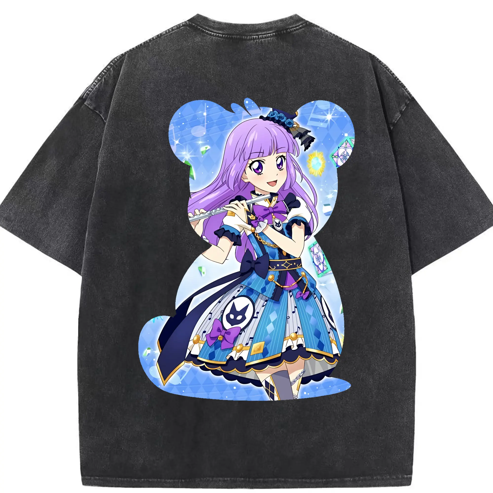 アイカツ グッズ 氷上 スミレ - 綿100％ ヴィンテージ風 半袖Tシャツ ・ 背面プリント ・ 柔らか肌触り ・ 通気性 快適 ・ スポーツ カジュアル 外出用
