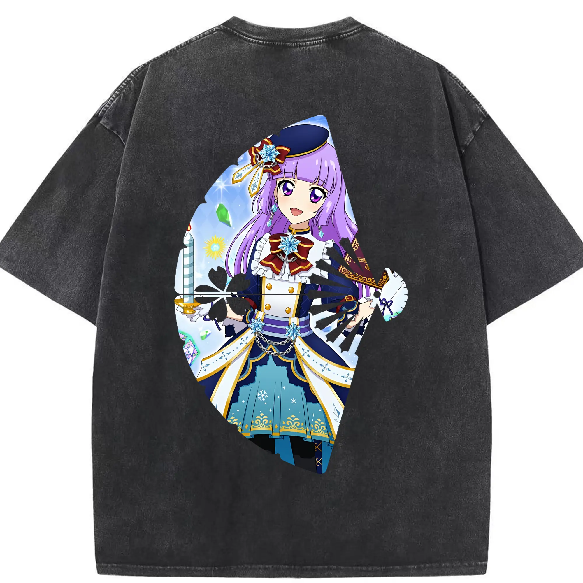 アイカツ グッズ 氷上 スミレ - 綿100％ ヴィンテージ風 半袖Tシャツ ・ 背面プリント ・ 柔らか肌触り ・ 通気性 快適 ・ スポーツ カジュアル 外出用