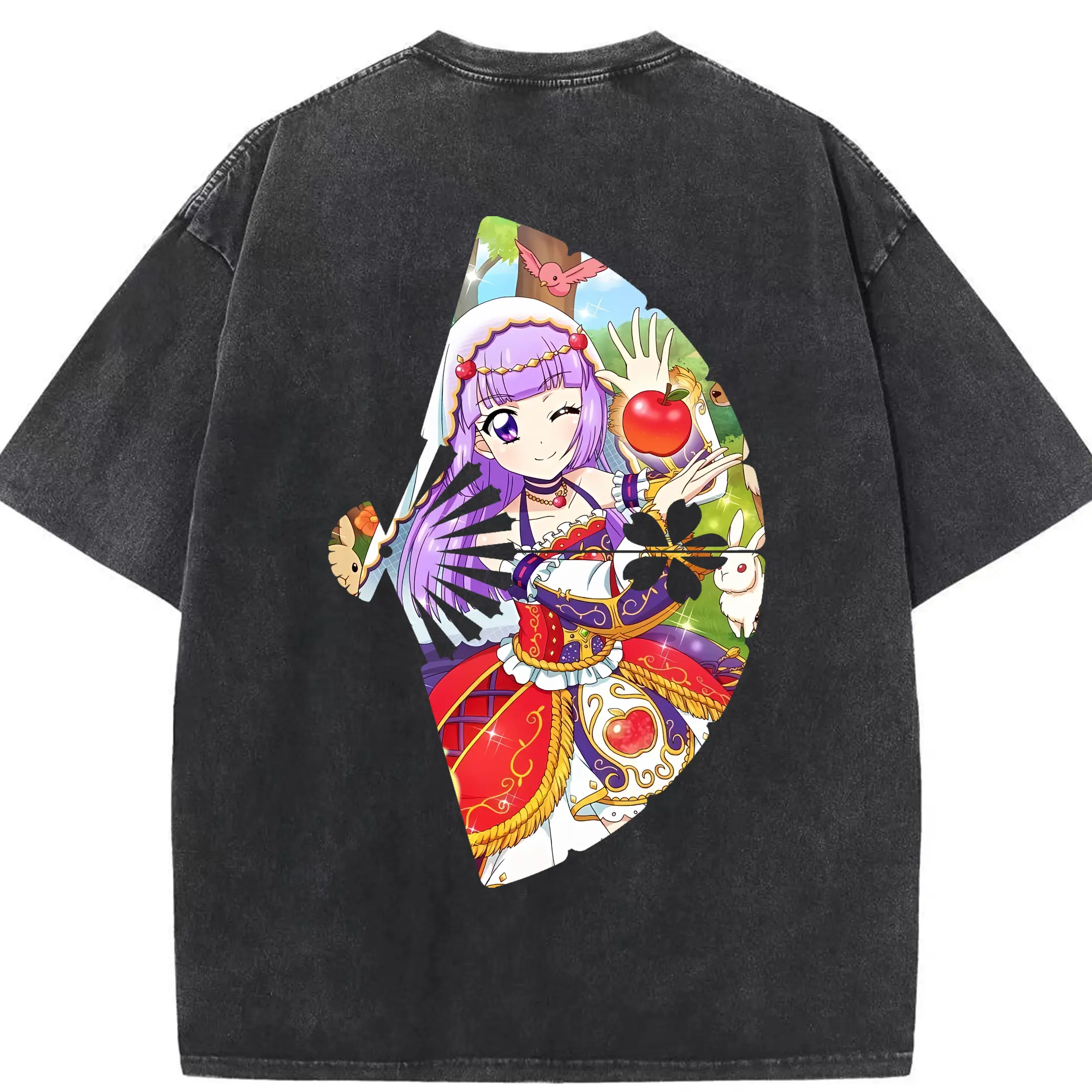 アイカツ グッズ 氷上 スミレ - 綿100％ ヴィンテージ風 半袖Tシャツ ・ 背面プリント ・ 柔らか肌触り ・ 通気性 快適 ・ スポーツ カジュアル 外出用