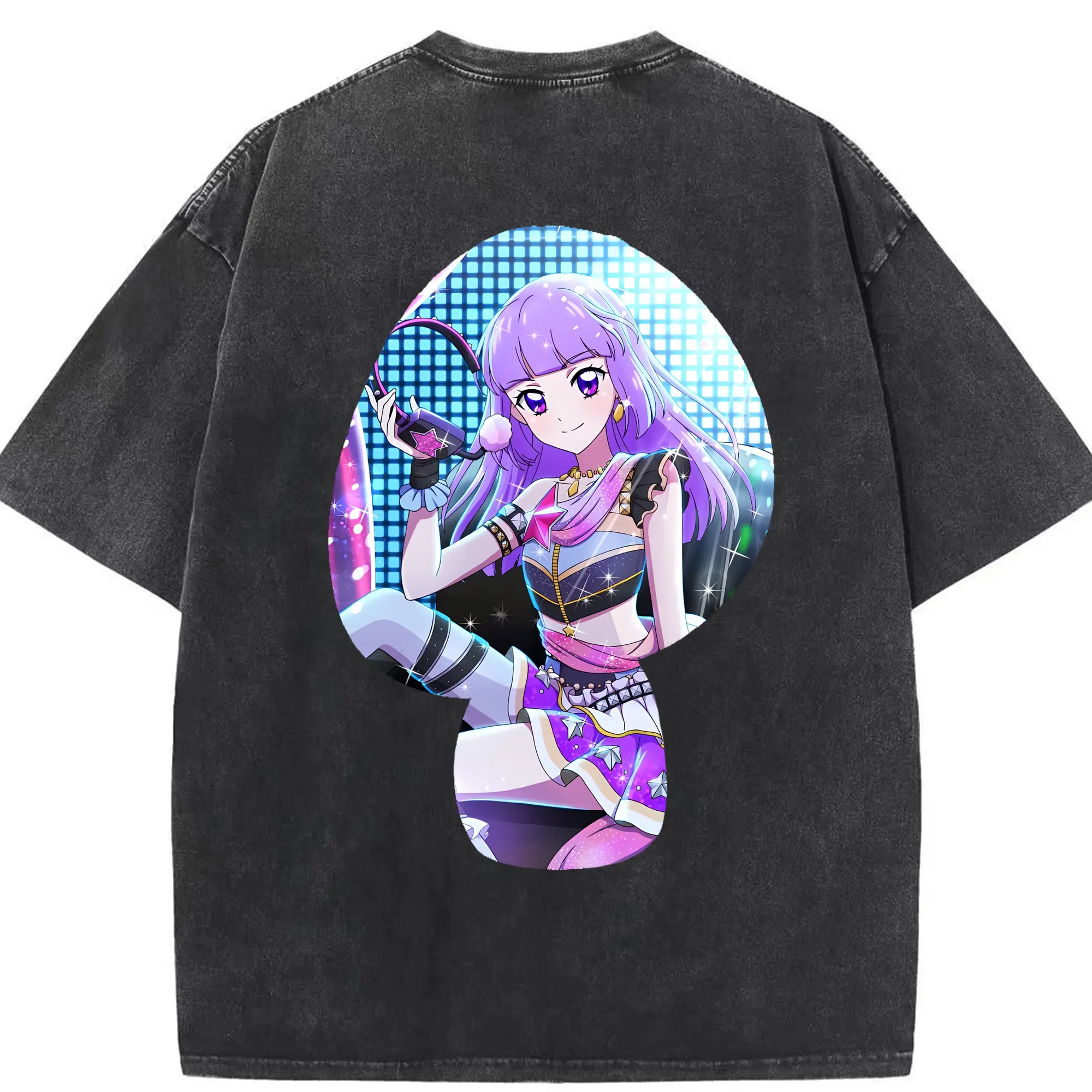 アイカツ グッズ 氷上 スミレ - 綿100％ ヴィンテージ風 半袖Tシャツ ・ 背面プリント ・ 柔らか肌触り ・ 通気性 快適 ・ スポーツ カジュアル 外出用