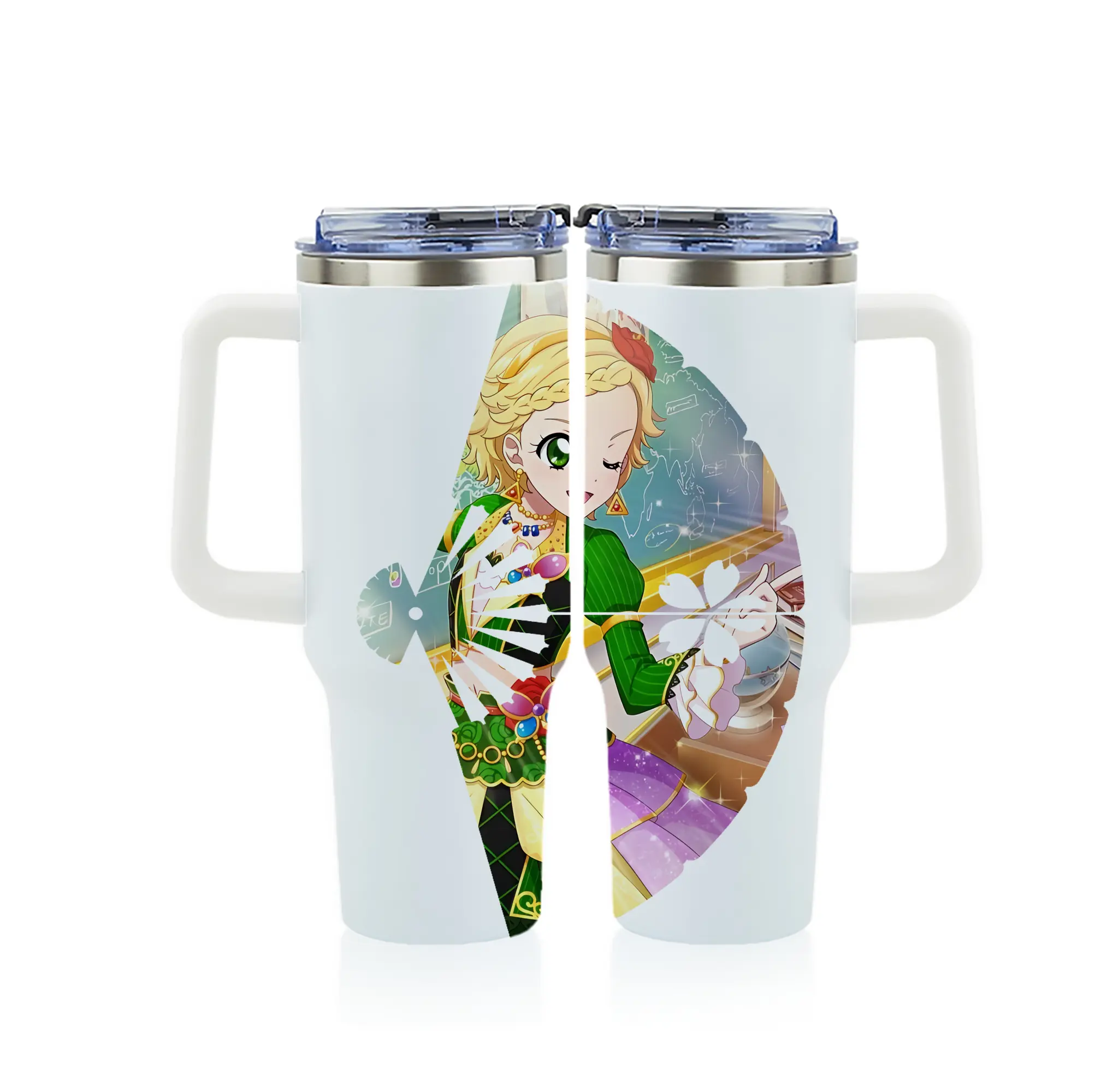 アイカツ グッズ 新条 ひなき - 1200mL フルプリント車用タンブラー ・ 304ステンレス 内側 ・ 201ステンレス 外側 ・ 保温 保冷 ・ 通勤 ドライブ アウトドア用