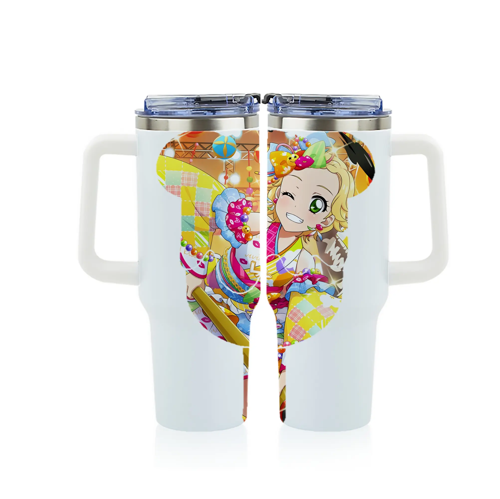 アイカツ グッズ 新条 ひなき - 1200mL フルプリント車用タンブラー ・ 304ステンレス 内側 ・ 201ステンレス 外側 ・ 保温 保冷 ・ 通勤 ドライブ アウトドア用