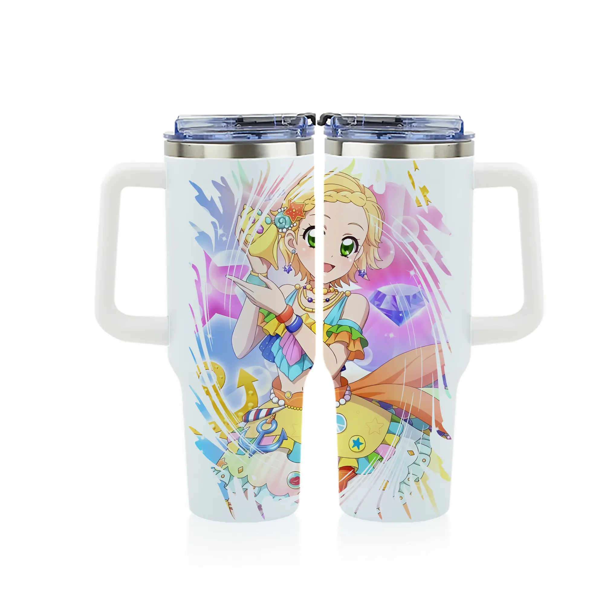 アイカツ グッズ 新条 ひなき - 1200mL フルプリント車用タンブラー ・ 304ステンレス 内側 ・ 201ステンレス 外側 ・ 保温 保冷 ・ 通勤 ドライブ アウトドア用