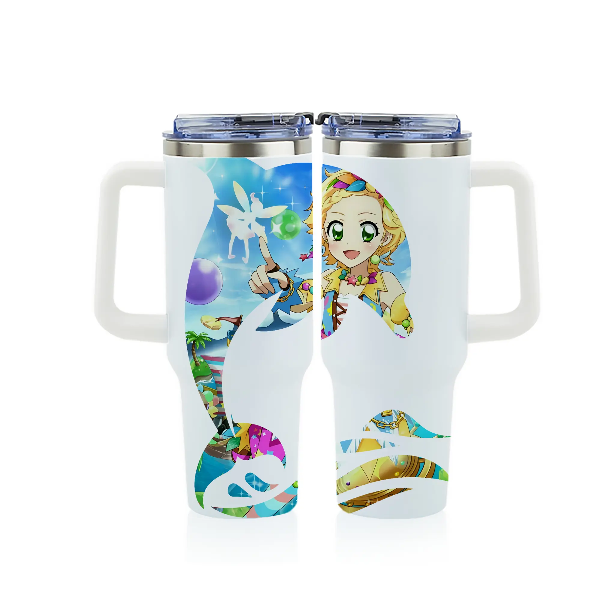 アイカツ グッズ 新条 ひなき - 1200mL フルプリント車用タンブラー ・ 304ステンレス 内側 ・ 201ステンレス 外側 ・ 保温 保冷 ・ 通勤 ドライブ アウトドア用