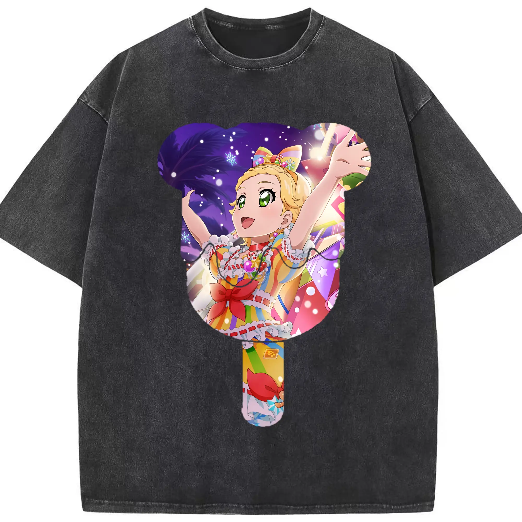 アイカツ グッズ 新条 ひなき - 綿100％ ヴィンテージ風 半袖Tシャツ ・ フロントプリント ・ 柔らか肌触り ・ 通気性 快適 ・ スポーツ カジュアル 外出用