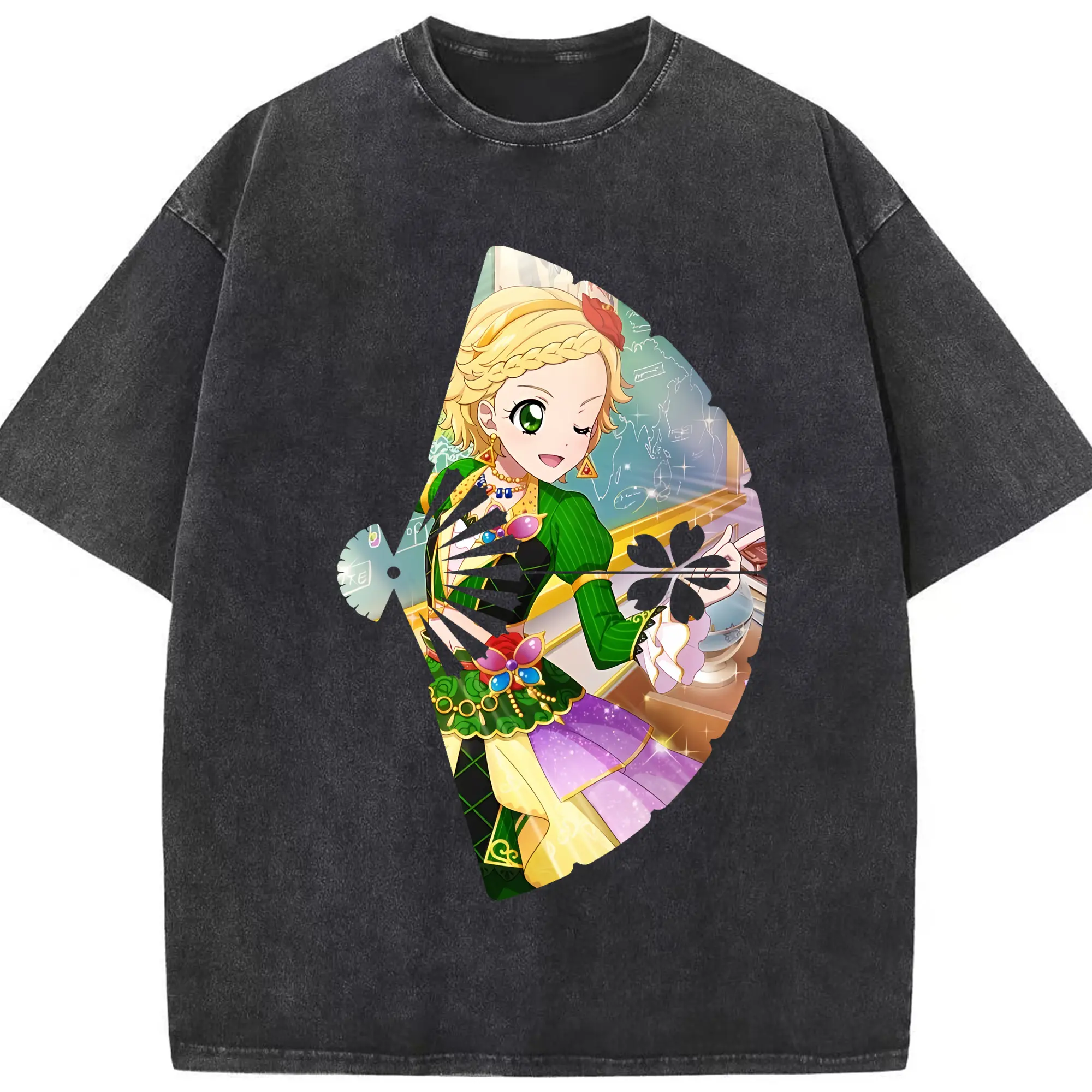 アイカツ グッズ 新条 ひなき - 綿100％ ヴィンテージ風 半袖Tシャツ ・ フロントプリント ・ 柔らか肌触り ・ 通気性 快適 ・ スポーツ カジュアル 外出用