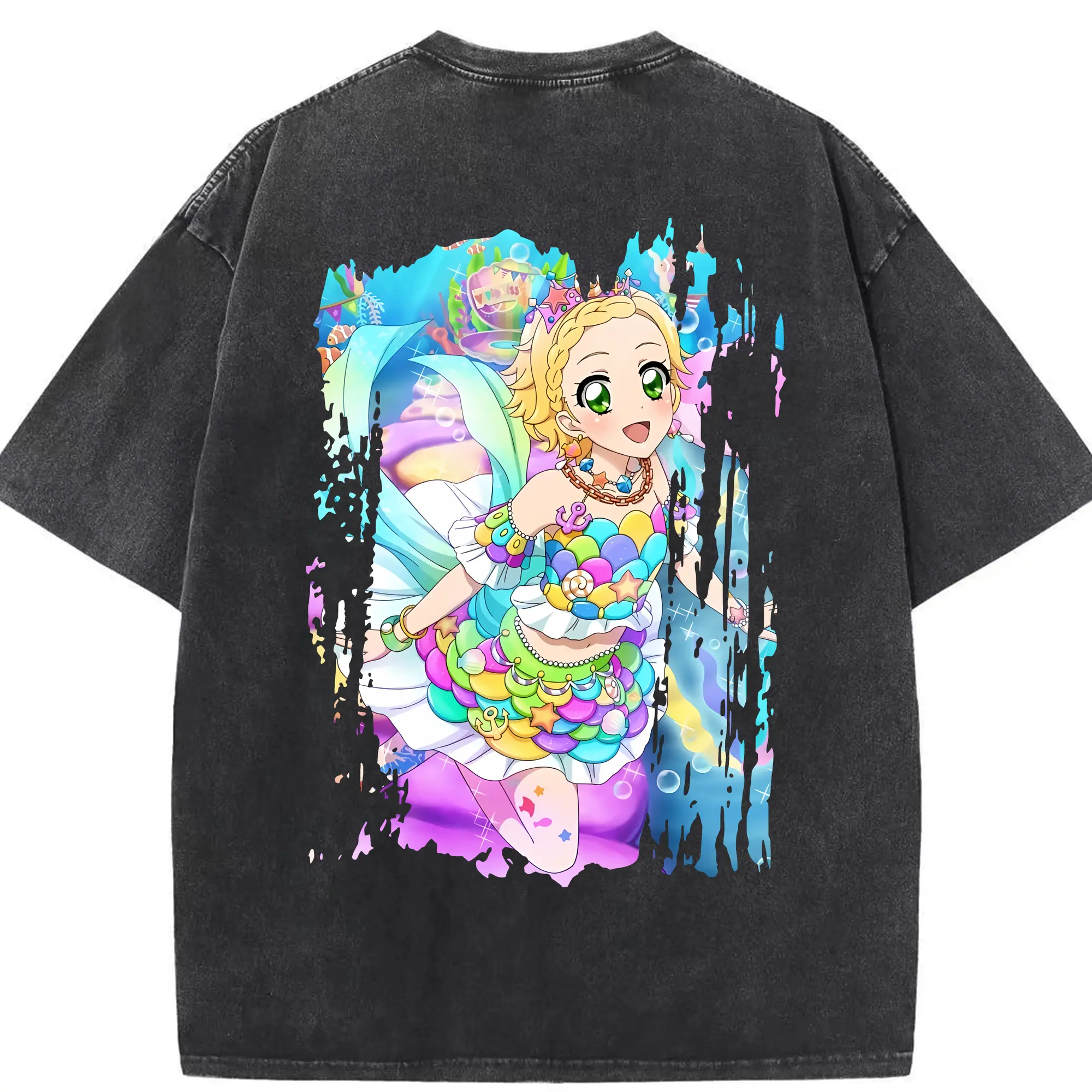 アイカツ グッズ 新条 ひなき - 綿100％ ヴィンテージ風 半袖Tシャツ ・ 背面プリント ・ 柔らか肌触り ・ 通気性 快適 ・ スポーツ カジュアル 外出用