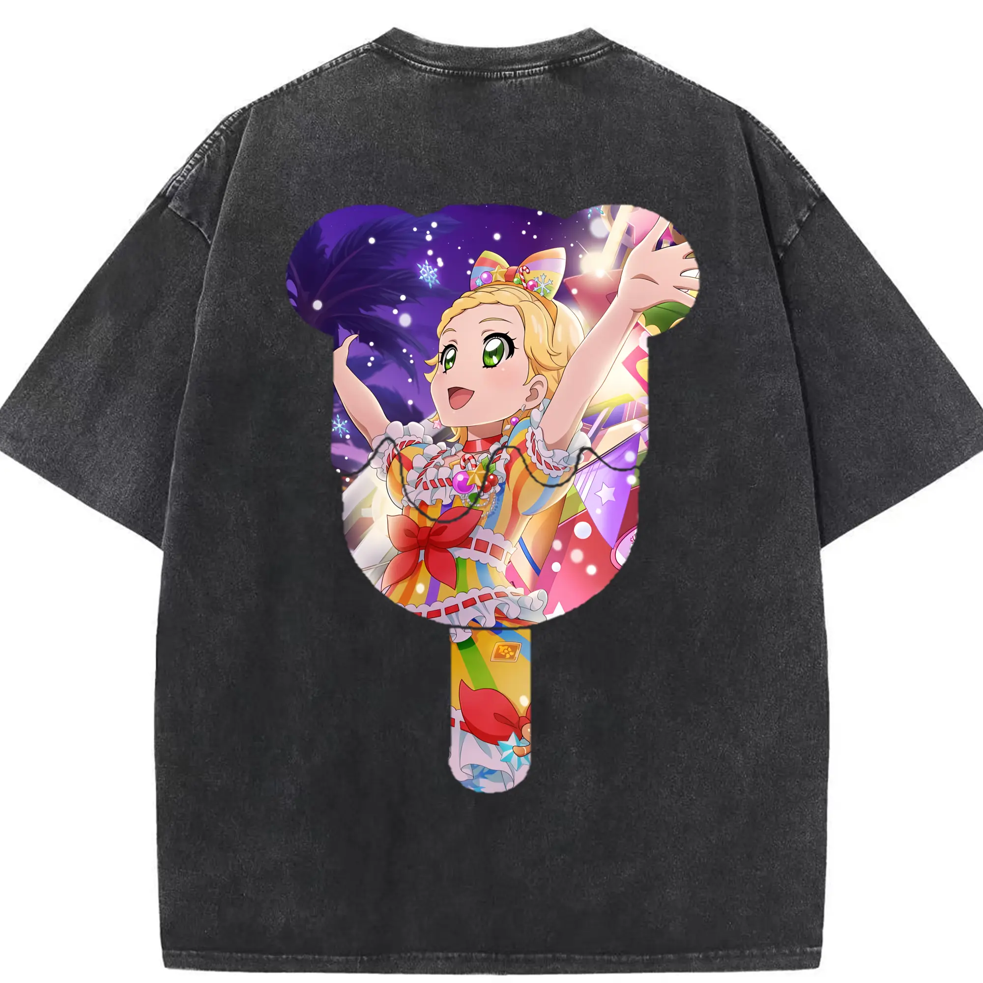 アイカツ グッズ 新条 ひなき - 綿100％ ヴィンテージ風 半袖Tシャツ ・ 背面プリント ・ 柔らか肌触り ・ 通気性 快適 ・ スポーツ カジュアル 外出用