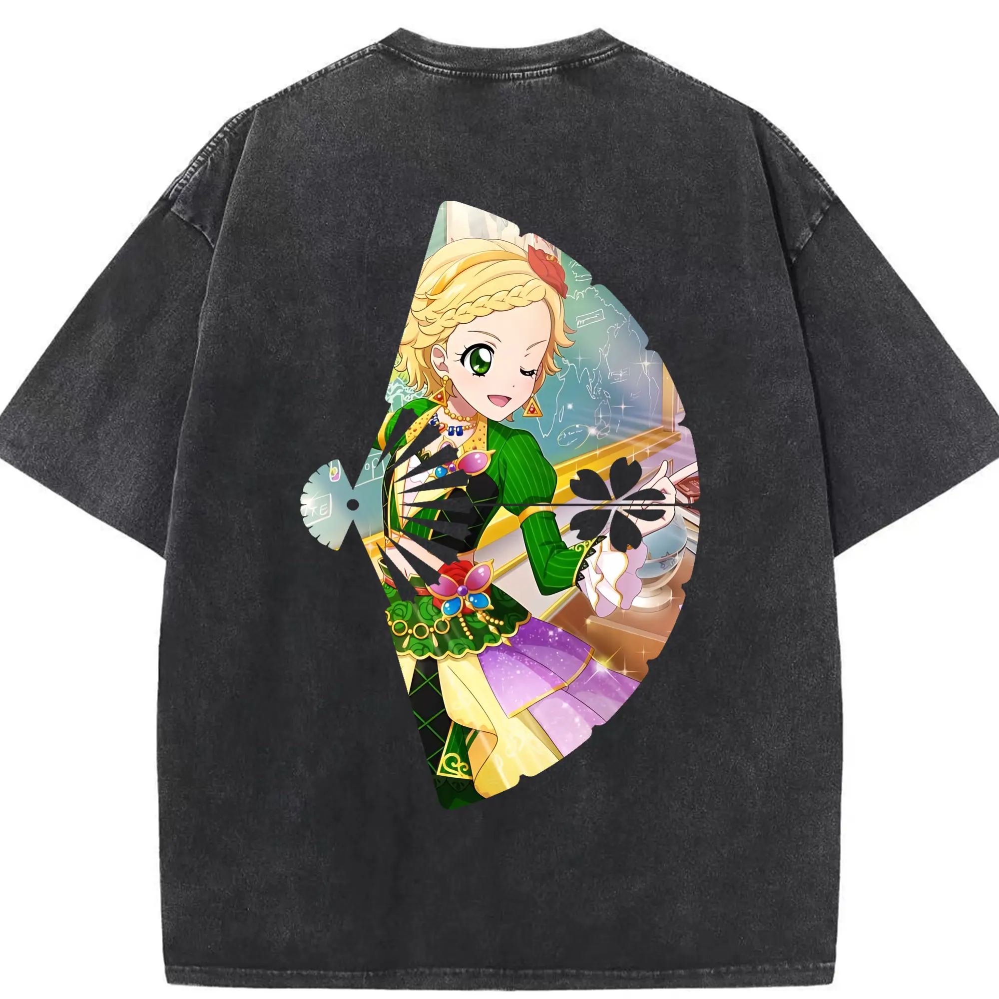 アイカツ グッズ 新条 ひなき - 綿100％ ヴィンテージ風 半袖Tシャツ ・ 背面プリント ・ 柔らか肌触り ・ 通気性 快適 ・ スポーツ カジュアル 外出用