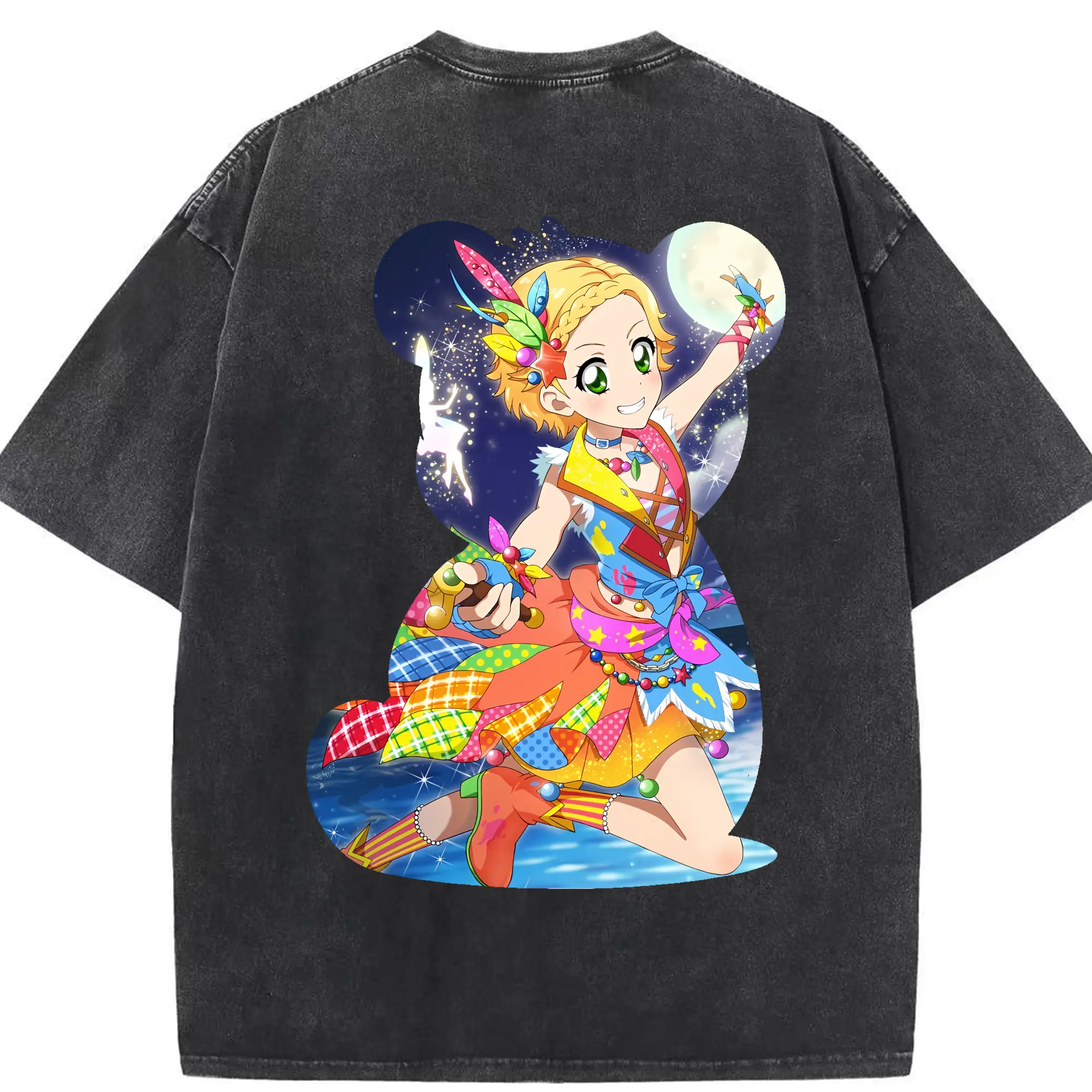 アイカツ グッズ 新条 ひなき - 綿100％ ヴィンテージ風 半袖Tシャツ ・ 背面プリント ・ 柔らか肌触り ・ 通気性 快適 ・ スポーツ カジュアル 外出用