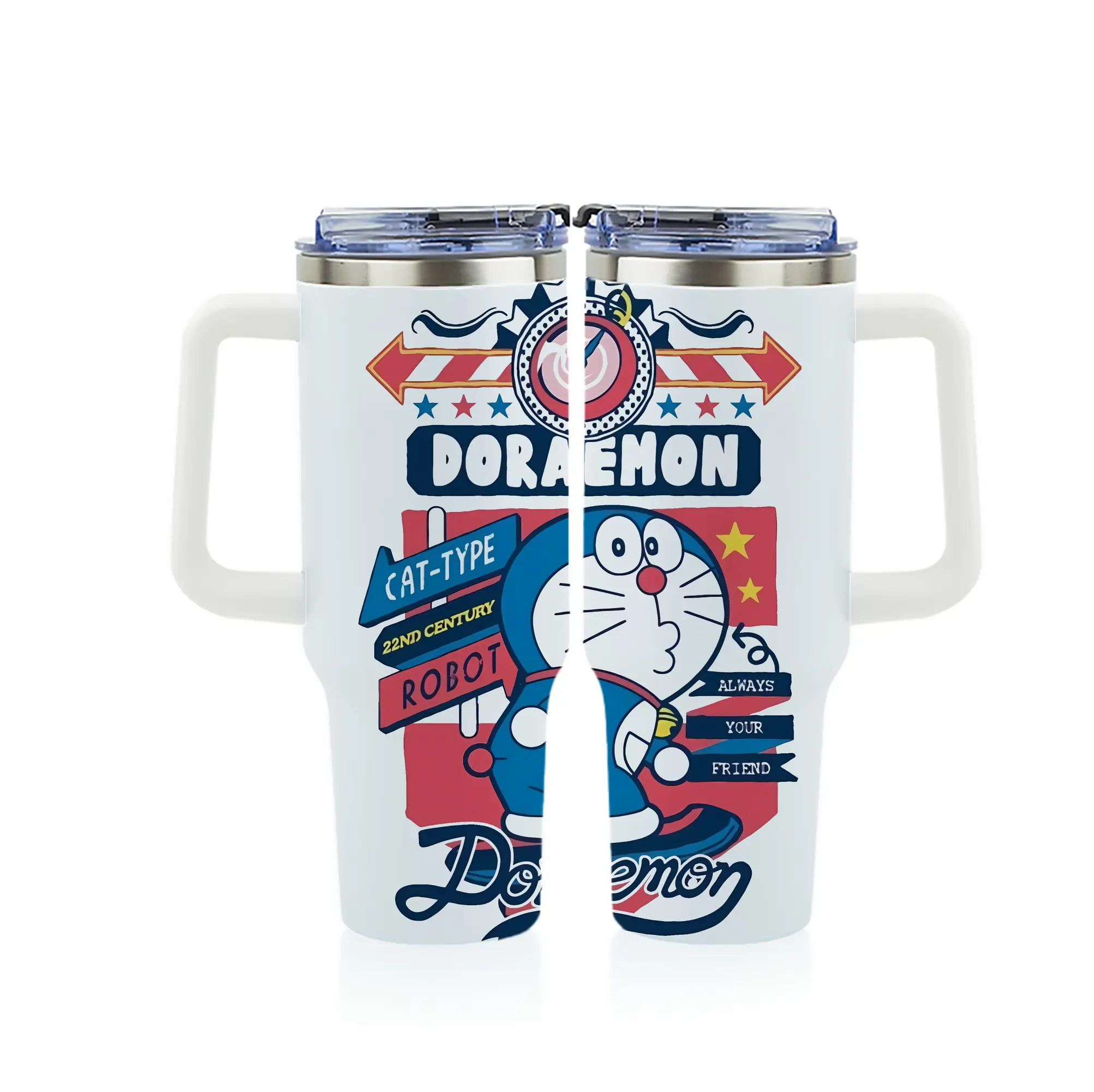 ドラえもん グッズドラえもん - 1200mL フルプリント車用タンブラー ・ 304ステンレス 内側 ・ 201ステンレス 外側 ・ 保温 保冷 ・ 通勤 ドライブ アウトドア用