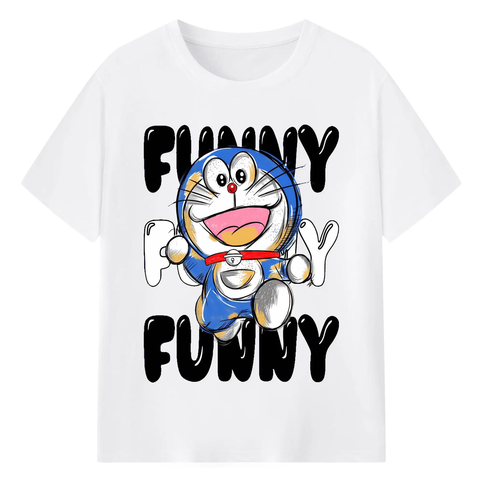 ドラえもん グッズドラえもん - 綿100％ 半袖Tシャツ ・ フロントプリント ・ 快適 通気性 ・ 日常使い 散歩 スポーツ用