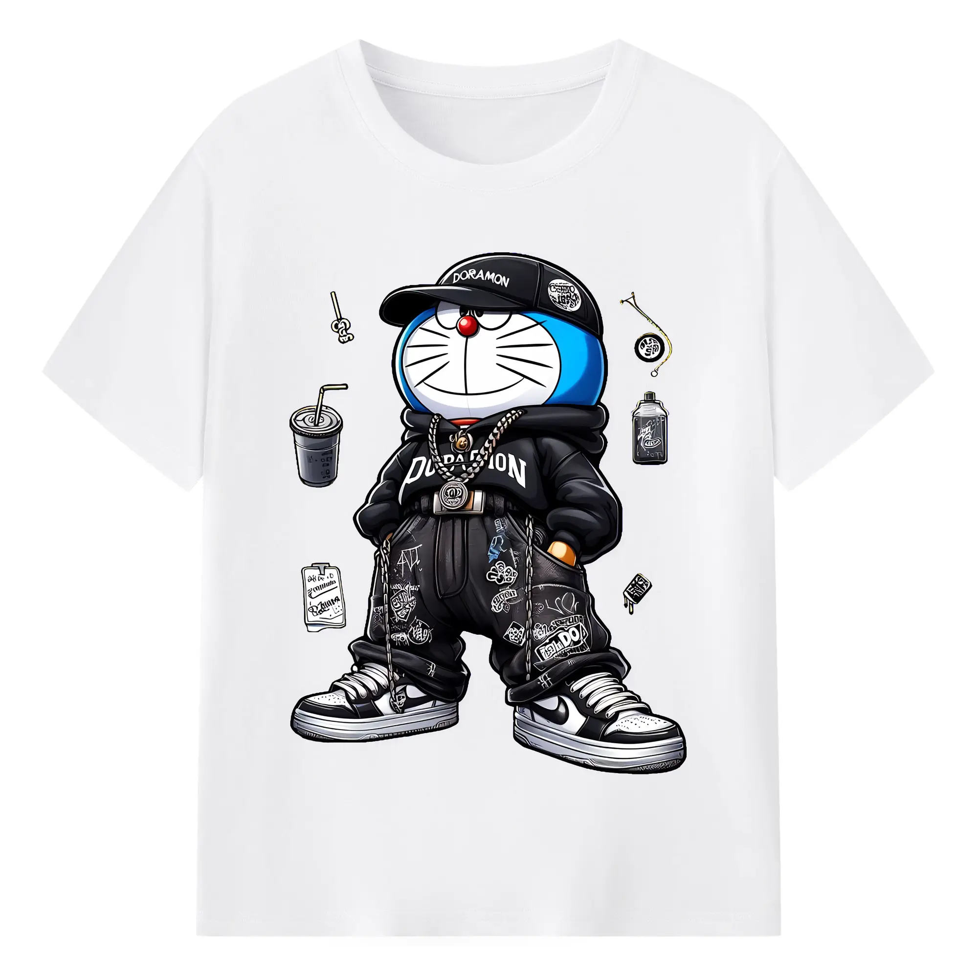 ドラえもん グッズドラえもん - 綿100％ 半袖Tシャツ ・ フロントプリント ・ 快適 通気性 ・ 日常使い 散歩 スポーツ用