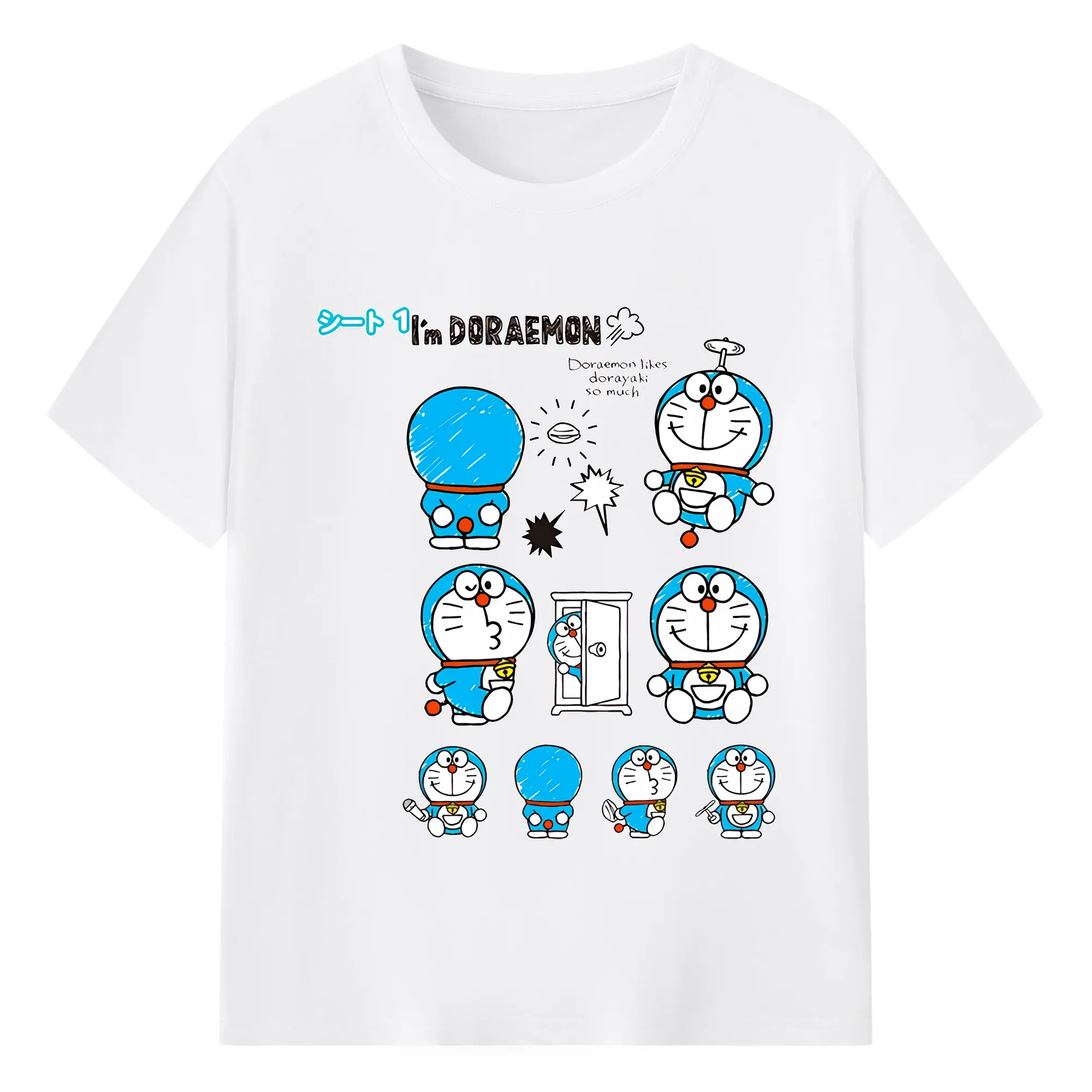 ドラえもん グッズドラえもん - 綿100％ 半袖Tシャツ ・ フロントプリント ・ 快適 通気性 ・ 日常使い 散歩 スポーツ用