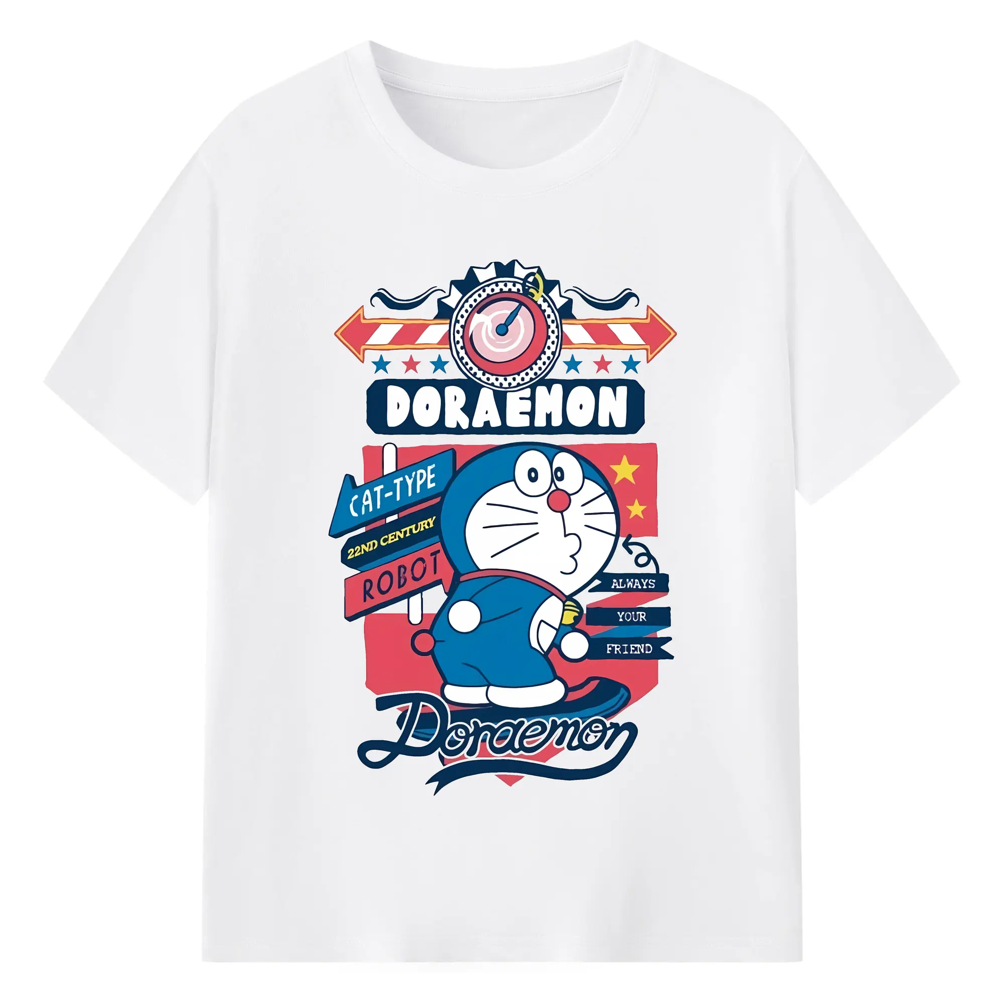 ドラえもん グッズドラえもん - 綿100％ 半袖Tシャツ ・ フロントプリント ・ 快適 通気性 ・ 日常使い 散歩 スポーツ用