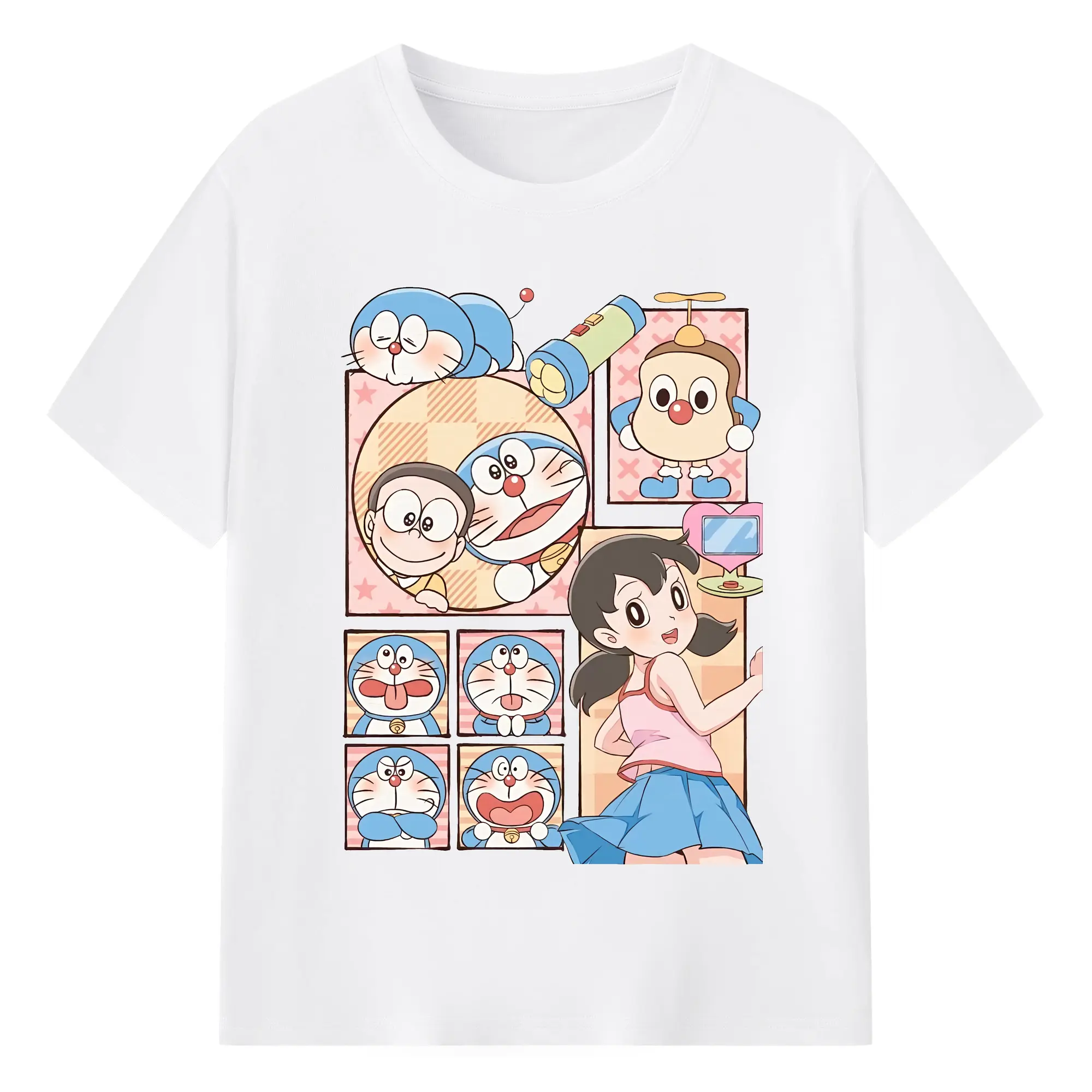 ドラえもん グッズドラえもん - 綿100％ 半袖Tシャツ ・ フロントプリント ・ 快適 通気性 ・ 日常使い 散歩 スポーツ用