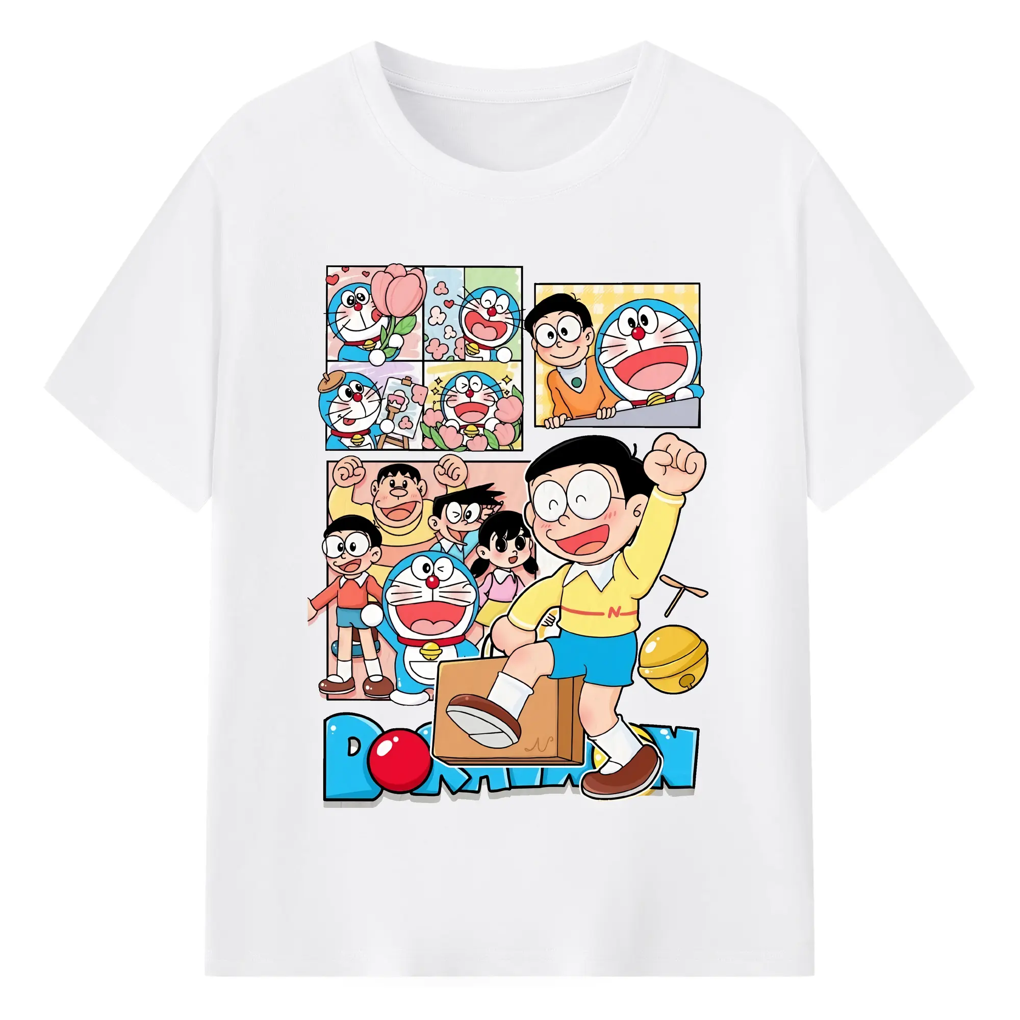 ドラえもん グッズドラえもん - 綿100％ 半袖Tシャツ ・ フロントプリント ・ 快適 通気性 ・ 日常使い 散歩 スポーツ用
