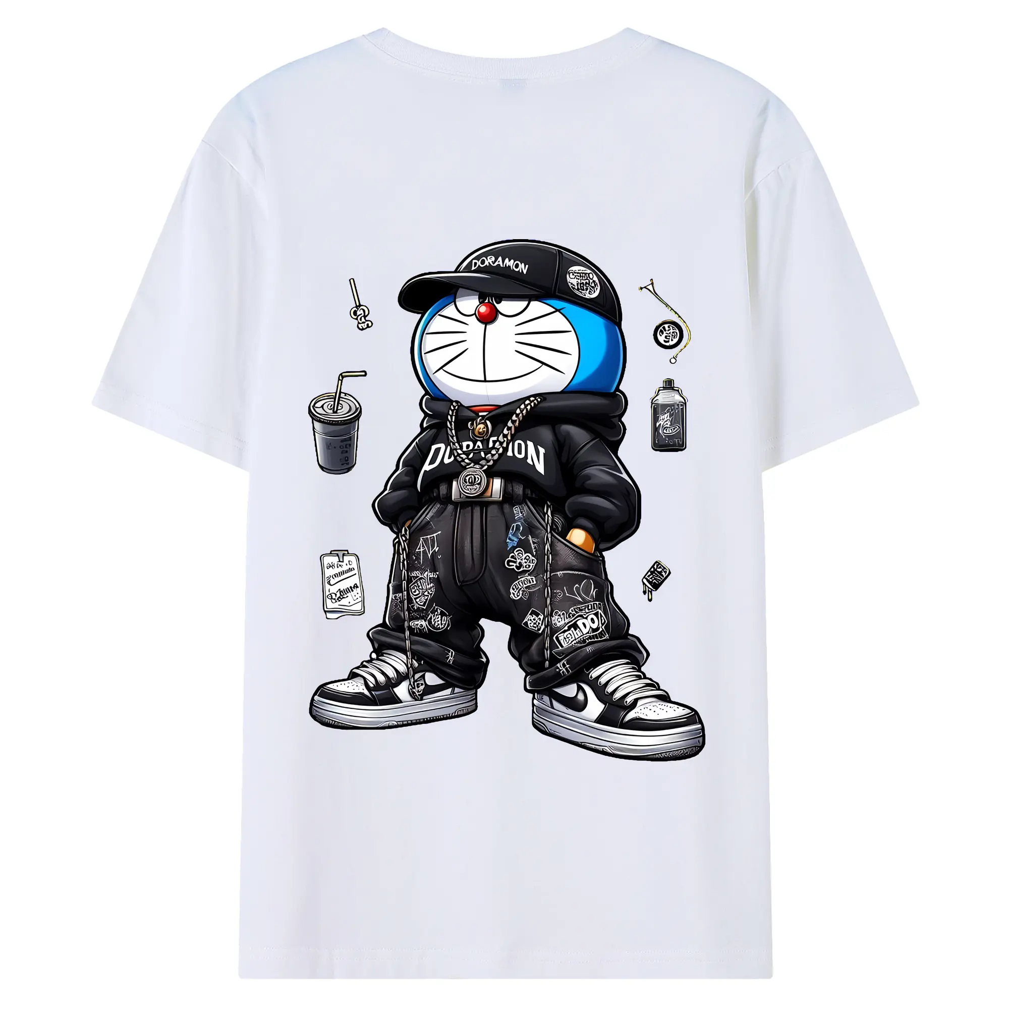 ドラえもん グッズドラえもん - 綿100％ 半袖Tシャツ ・ バックプリント ・ 快適 通気性 ・ 日常使い 散歩 スポーツ用