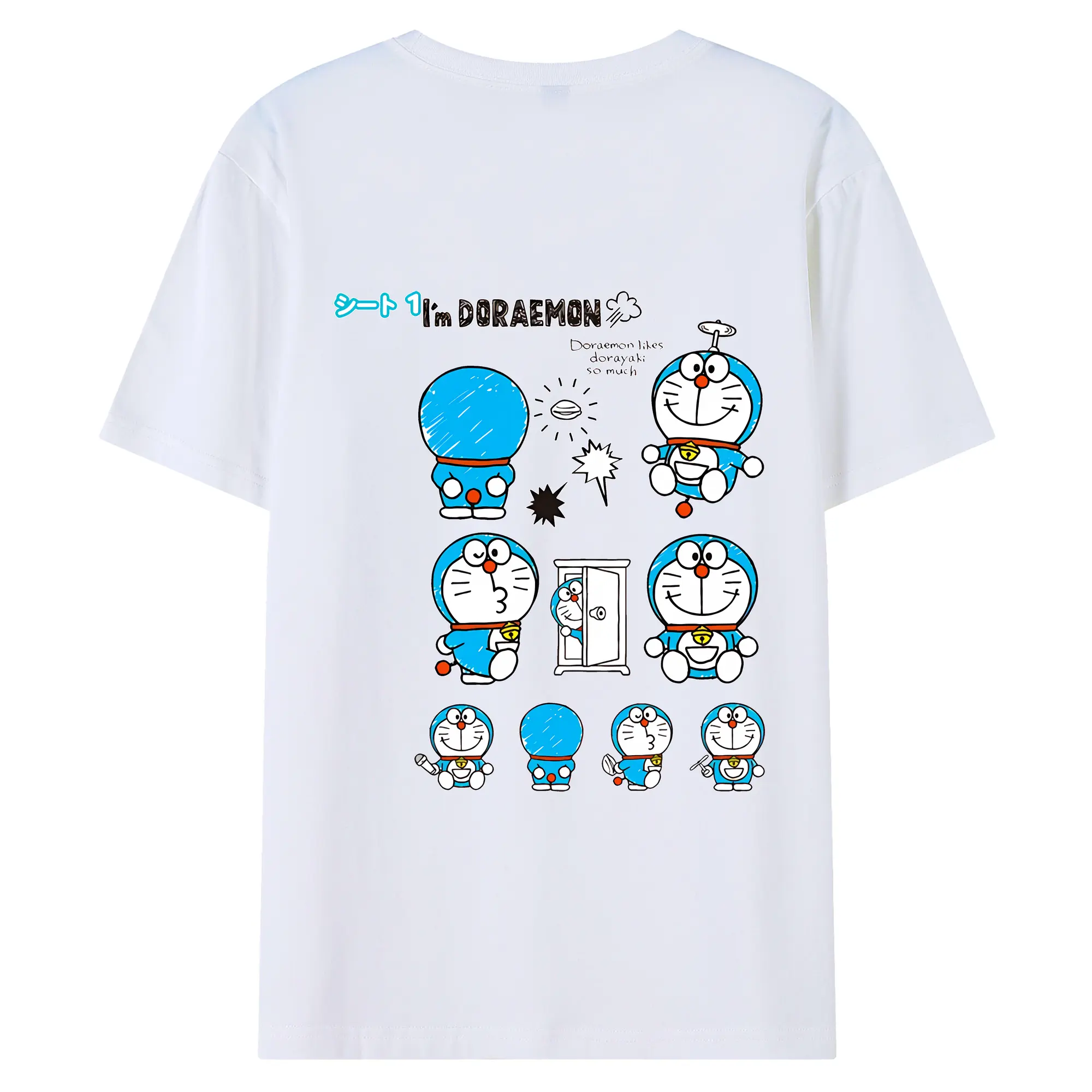 ドラえもん グッズドラえもん - 綿100％ 半袖Tシャツ ・ バックプリント ・ 快適 通気性 ・ 日常使い 散歩 スポーツ用