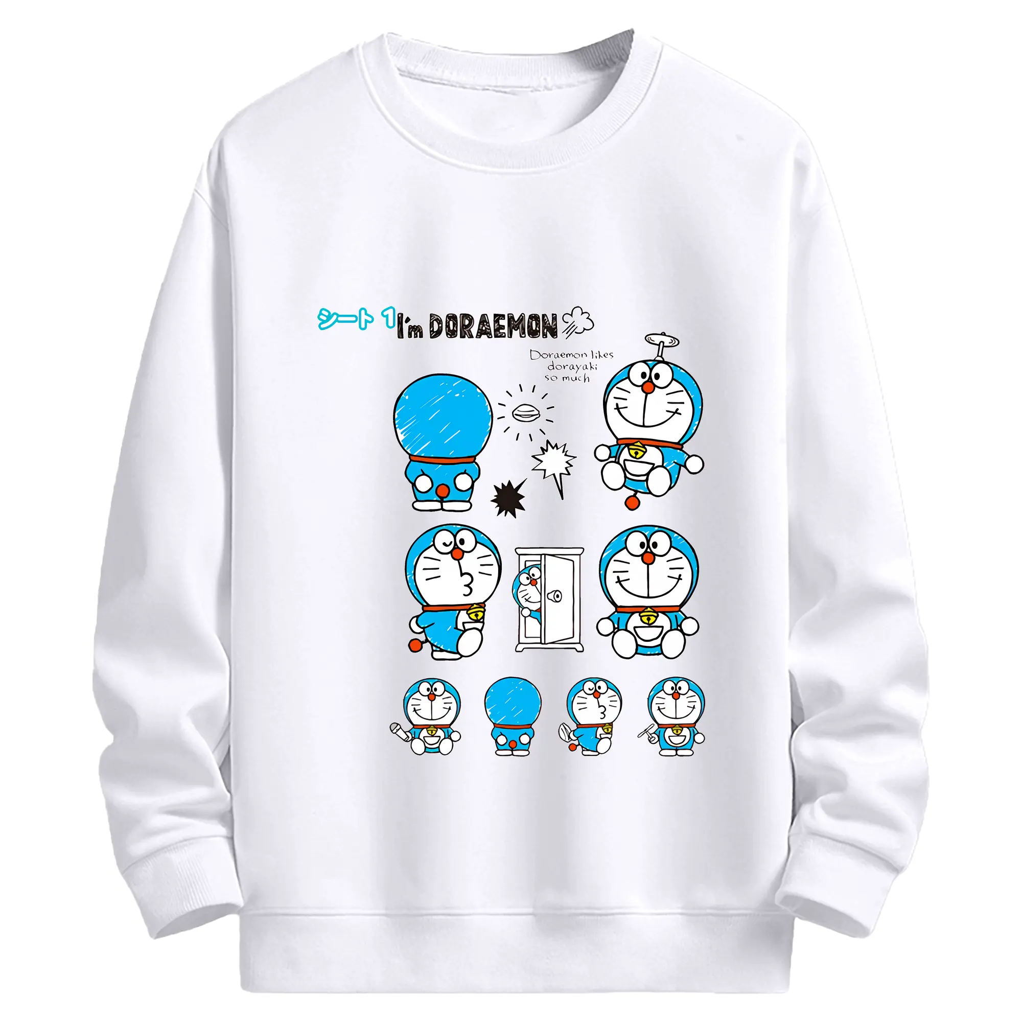ドラえもん グッズドラえもん - 高品質 クルーネック スウェット ・ コットン59％ ポリエステル41％ ・ ユニセックス 長袖 トレーナー ・ カジュアル デイリー スポーツ 散歩用