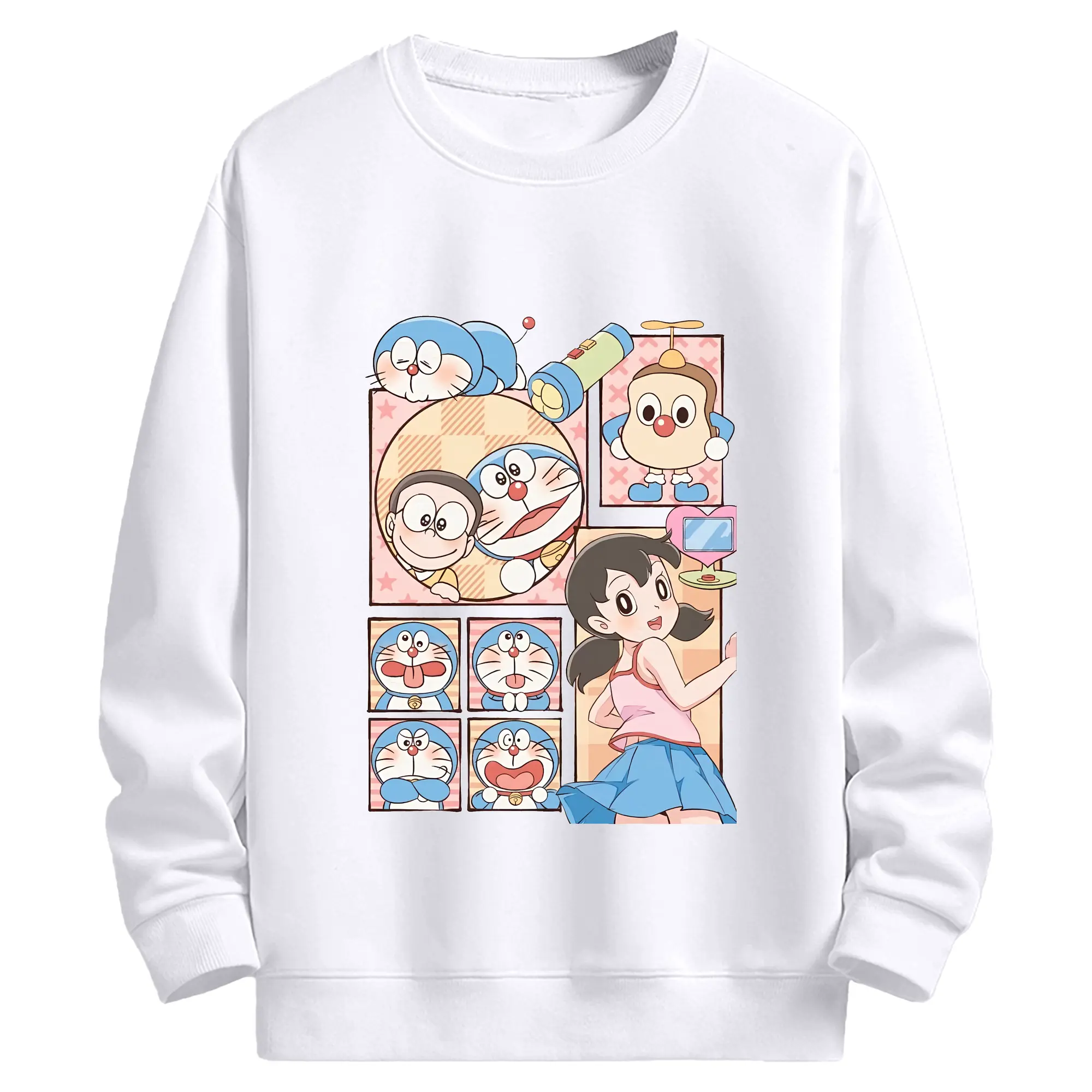 ドラえもん グッズドラえもん - 高品質 クルーネック スウェット ・ コットン59％ ポリエステル41％ ・ ユニセックス 長袖 トレーナー ・ カジュアル デイリー スポーツ 散歩用