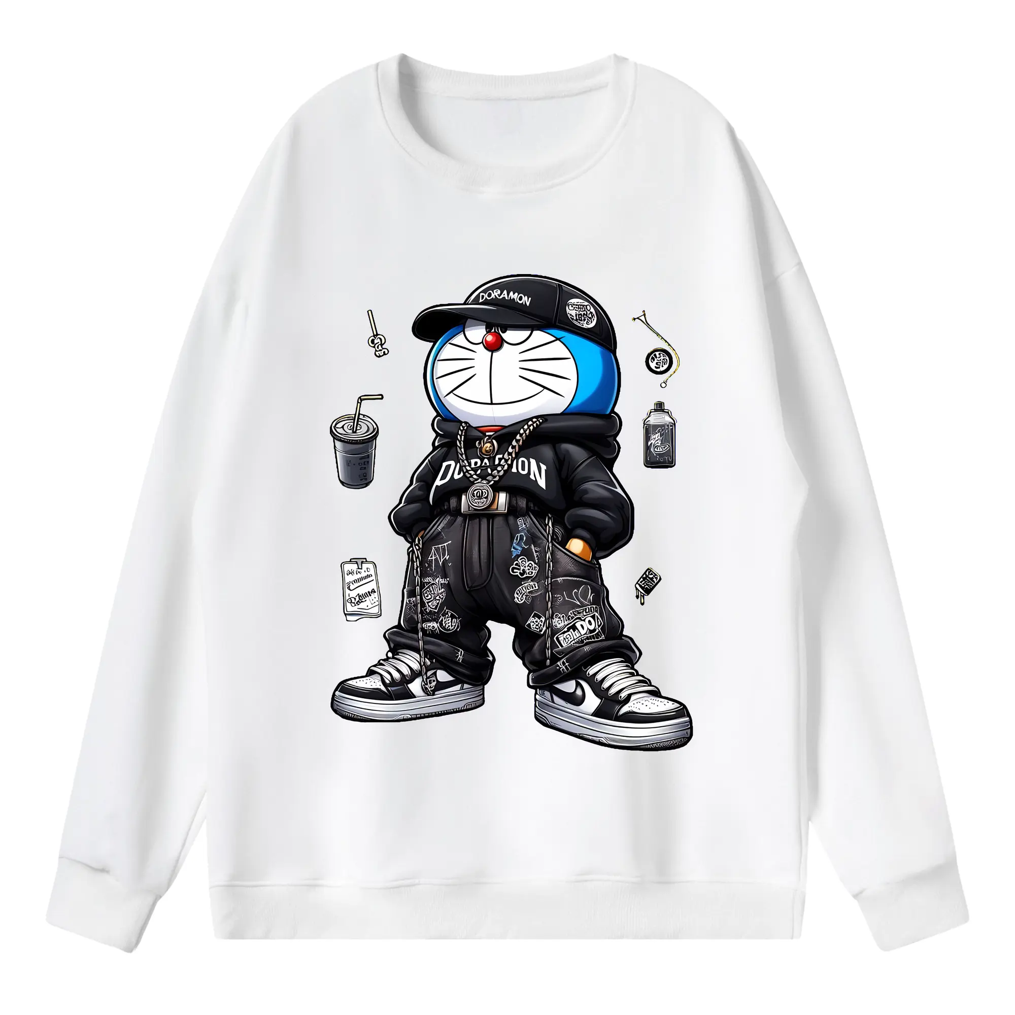 ドラえもん グッズドラえもん - 薄手 クルーネック スウェット 裏毛260g · ポリエステル 春秋向け カジュアル 男女兼用 · トレーナー デイリー スポーツ 散歩に最適