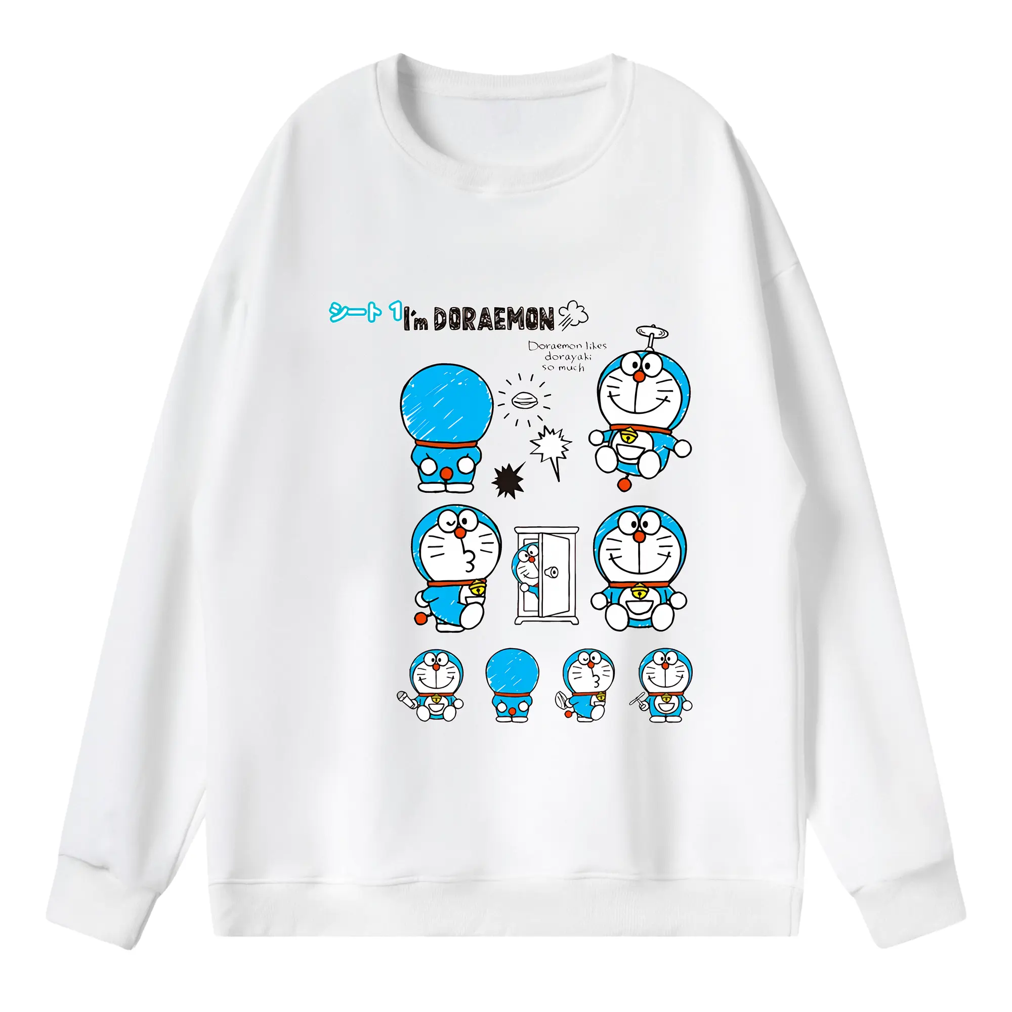 ドラえもん グッズドラえもん - 薄手 クルーネック スウェット 裏毛260g · ポリエステル 春秋向け カジュアル 男女兼用 · トレーナー デイリー スポーツ 散歩に最適