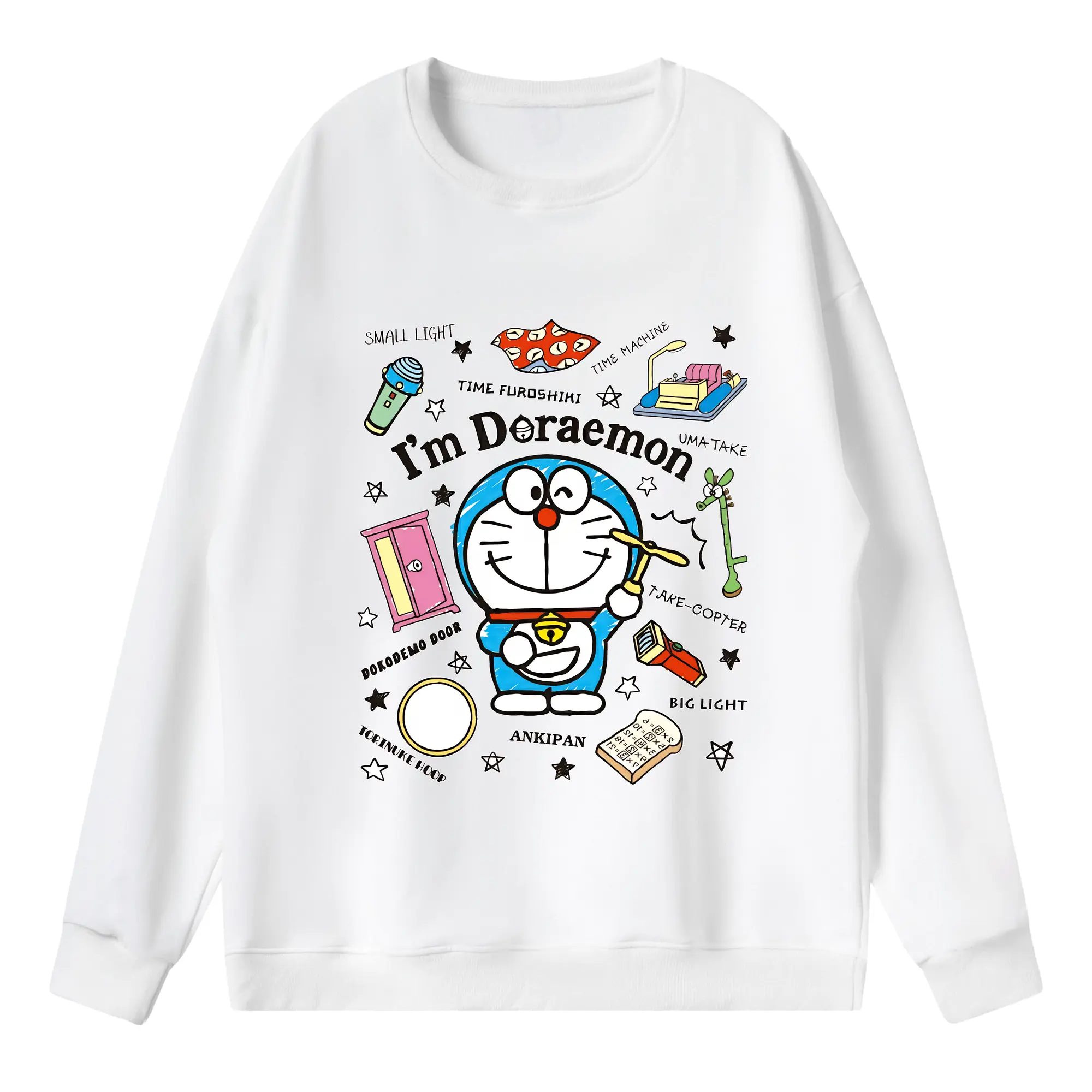 ドラえもん グッズドラえもん - 薄手 クルーネック スウェット 裏毛260g · ポリエステル 春秋向け カジュアル 男女兼用 · トレーナー デイリー スポーツ 散歩に最適
