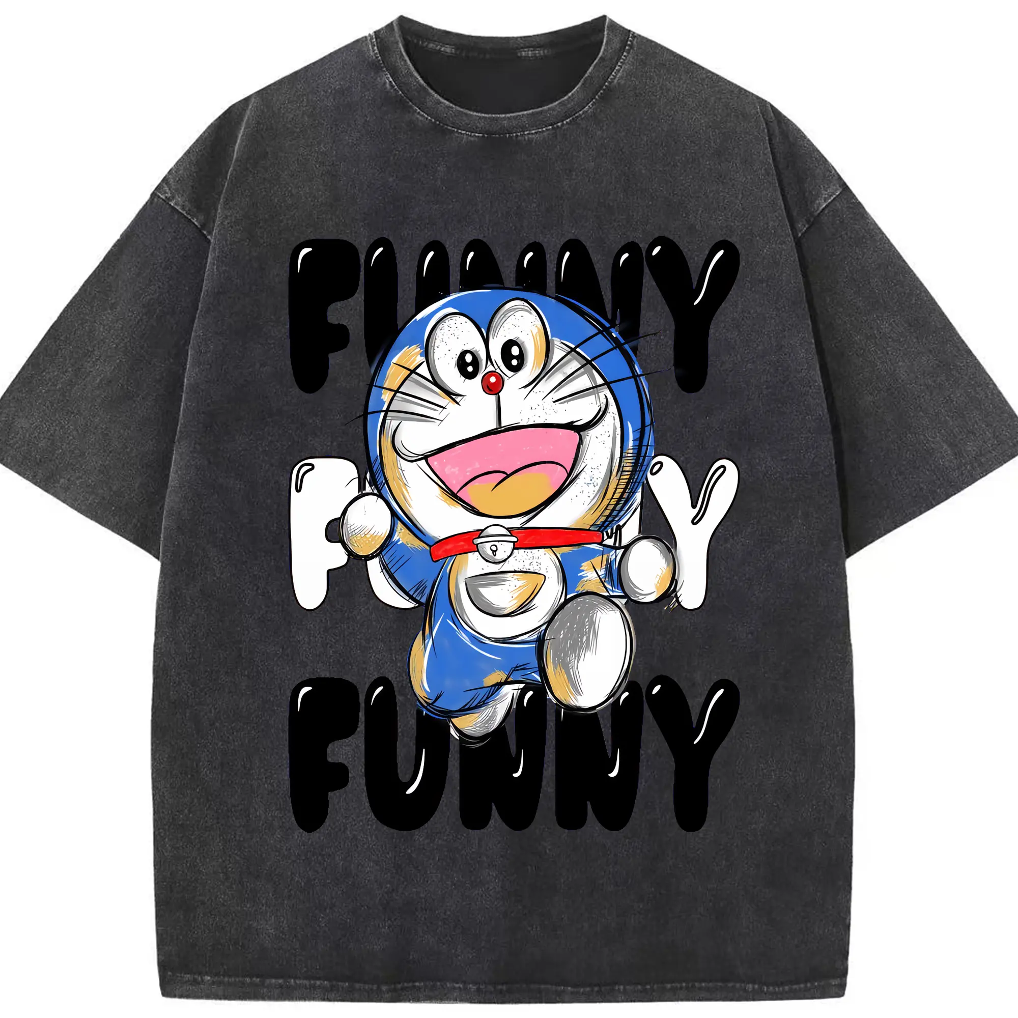 ドラえもん グッズドラえもん - 綿100％ ヴィンテージ風 半袖Tシャツ ・ フロントプリント ・ 柔らか肌触り ・ 通気性 快適 ・ スポーツ カジュアル 外出用