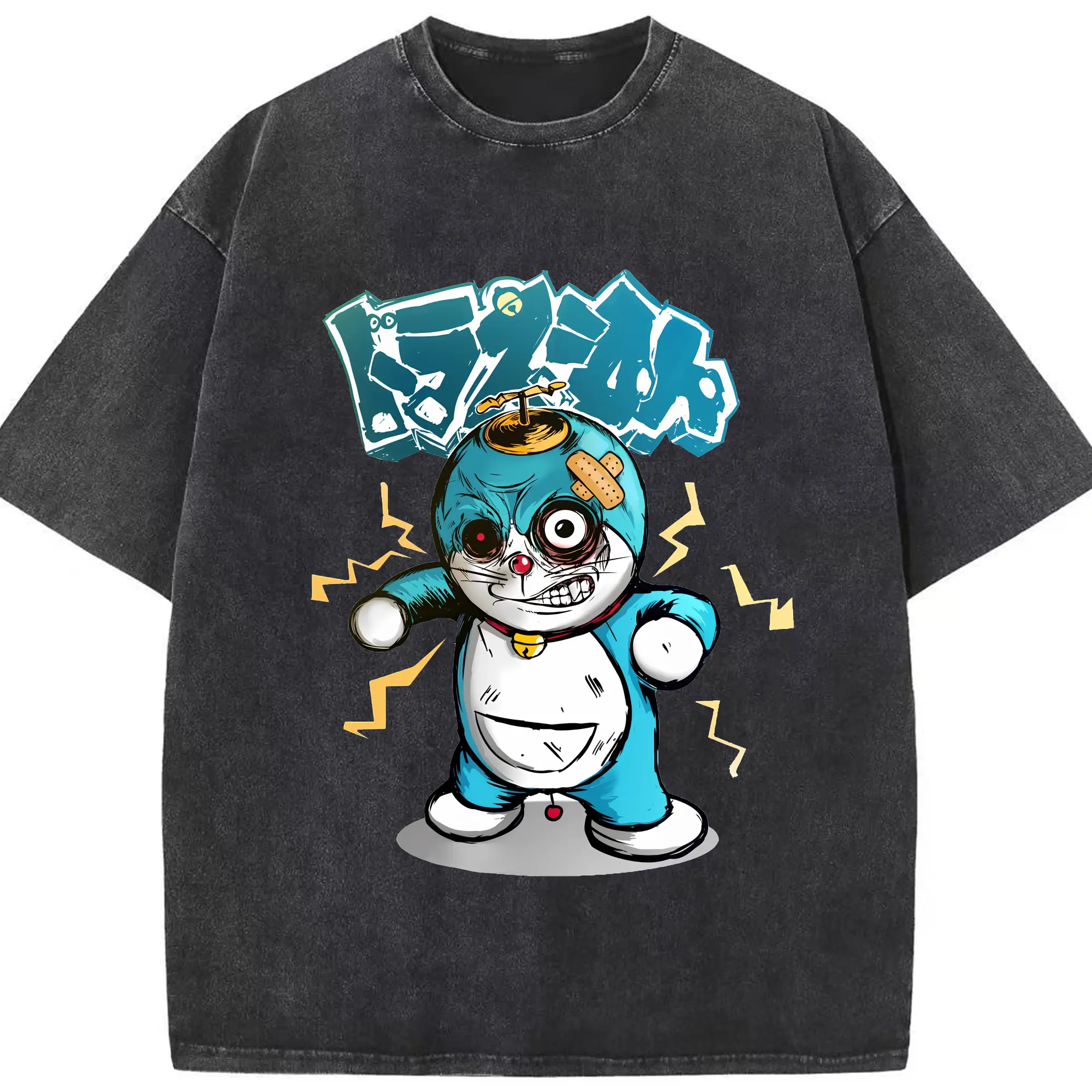 ドラえもん グッズドラえもん - 綿100％ ヴィンテージ風 半袖Tシャツ ・ フロントプリント ・ 柔らか肌触り ・ 通気性 快適 ・ スポーツ カジュアル 外出用