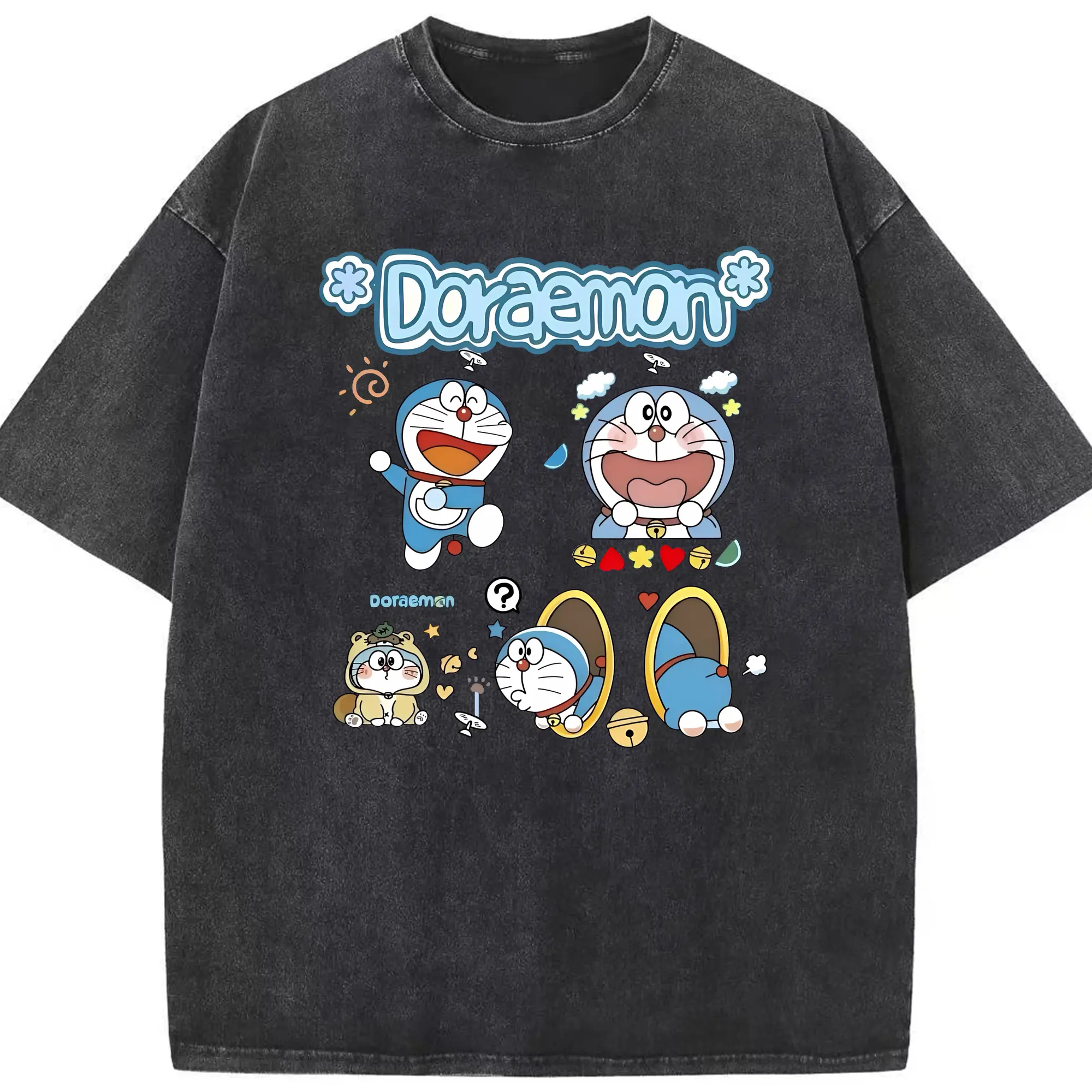 ドラえもん グッズドラえもん - 綿100％ ヴィンテージ風 半袖Tシャツ ・ フロントプリント ・ 柔らか肌触り ・ 通気性 快適 ・ スポーツ カジュアル 外出用