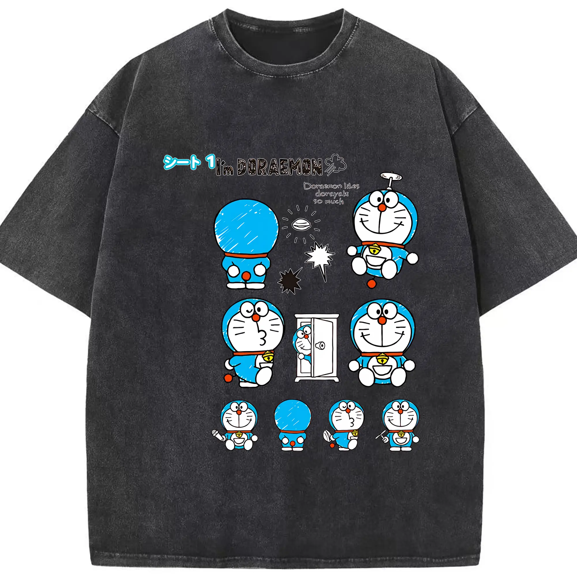ドラえもん グッズドラえもん - 綿100％ ヴィンテージ風 半袖Tシャツ ・ フロントプリント ・ 柔らか肌触り ・ 通気性 快適 ・ スポーツ カジュアル 外出用