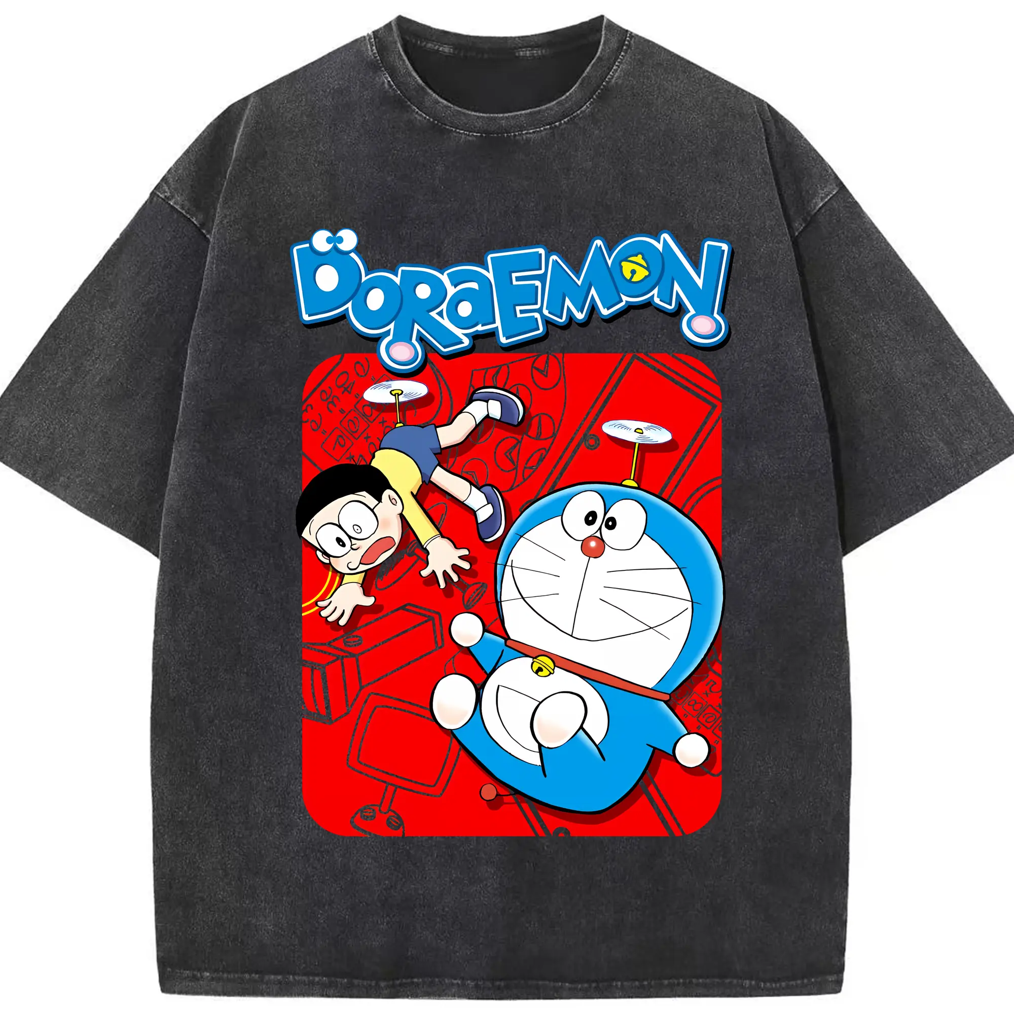 ドラえもん グッズドラえもん - 綿100％ ヴィンテージ風 半袖Tシャツ ・ フロントプリント ・ 柔らか肌触り ・ 通気性 快適 ・ スポーツ カジュアル 外出用