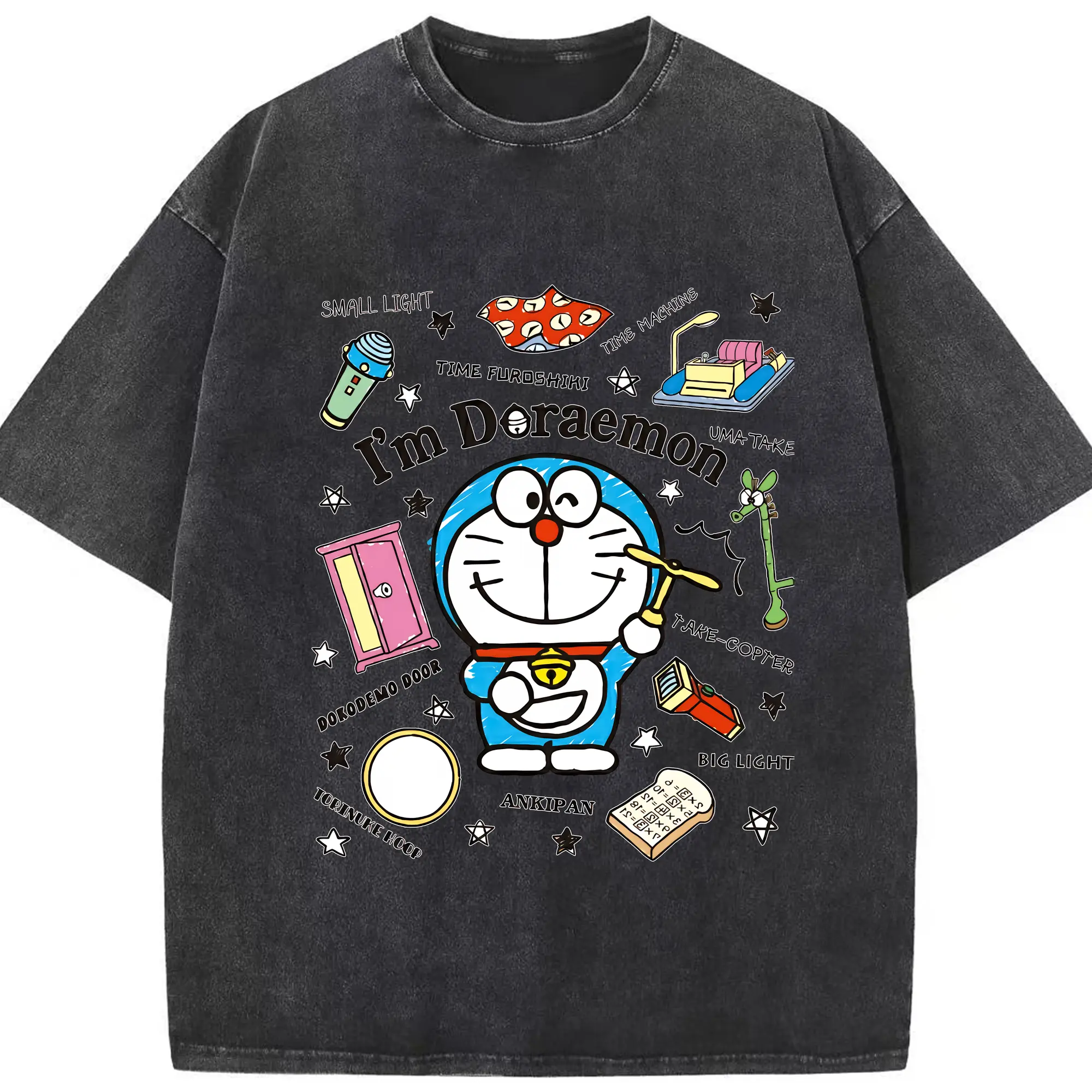 ドラえもん グッズドラえもん - 綿100％ ヴィンテージ風 半袖Tシャツ ・ フロントプリント ・ 柔らか肌触り ・ 通気性 快適 ・ スポーツ カジュアル 外出用