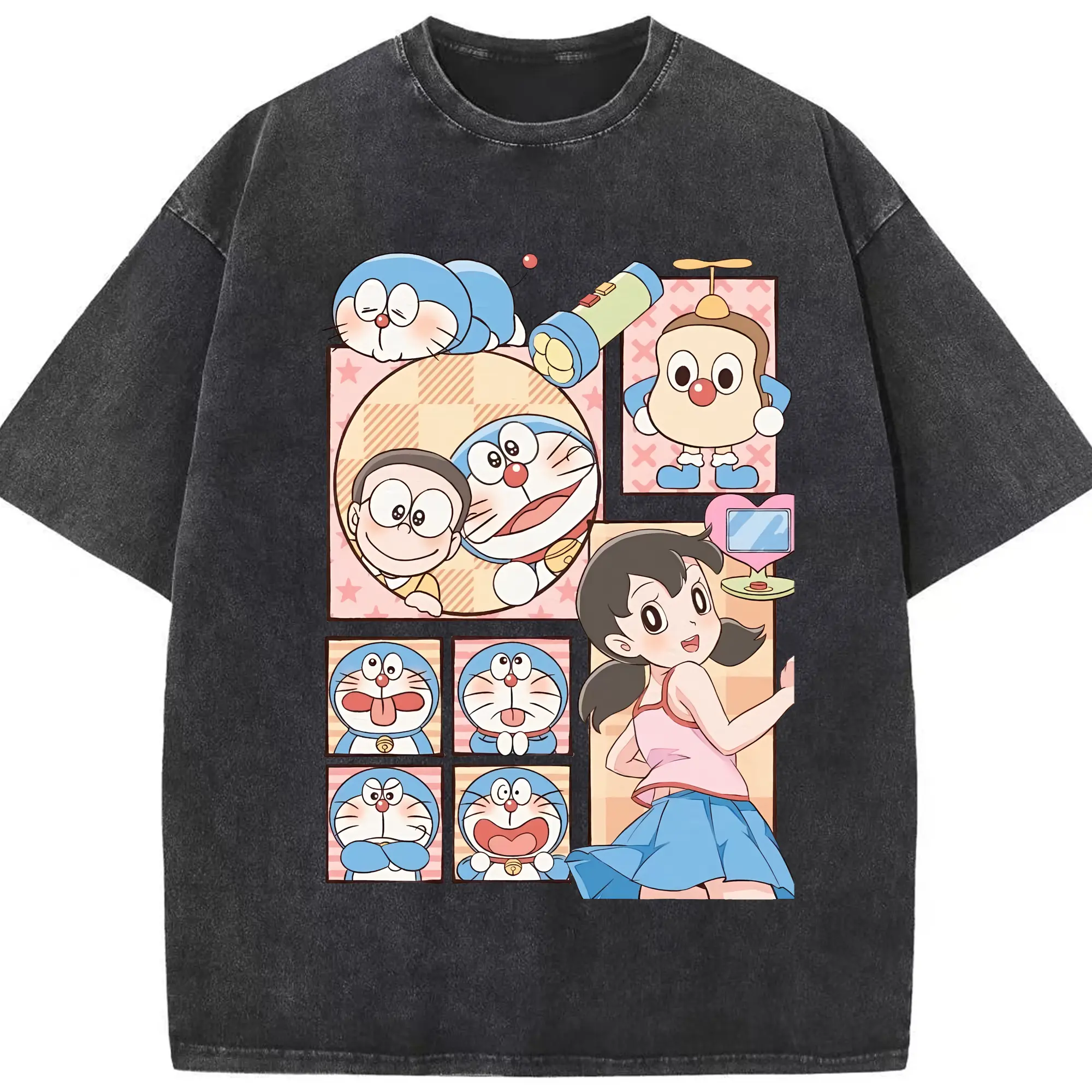 ドラえもん グッズドラえもん - 綿100％ ヴィンテージ風 半袖Tシャツ ・ フロントプリント ・ 柔らか肌触り ・ 通気性 快適 ・ スポーツ カジュアル 外出用