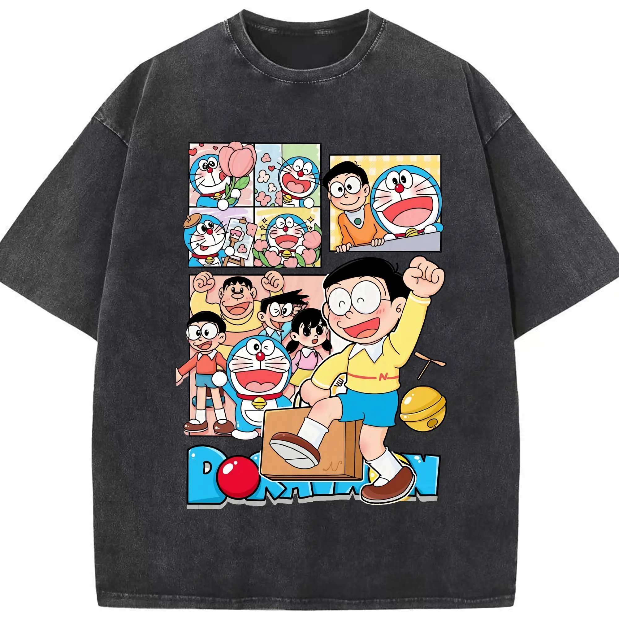 ドラえもん グッズドラえもん - 綿100％ ヴィンテージ風 半袖Tシャツ ・ フロントプリント ・ 柔らか肌触り ・ 通気性 快適 ・ スポーツ カジュアル 外出用