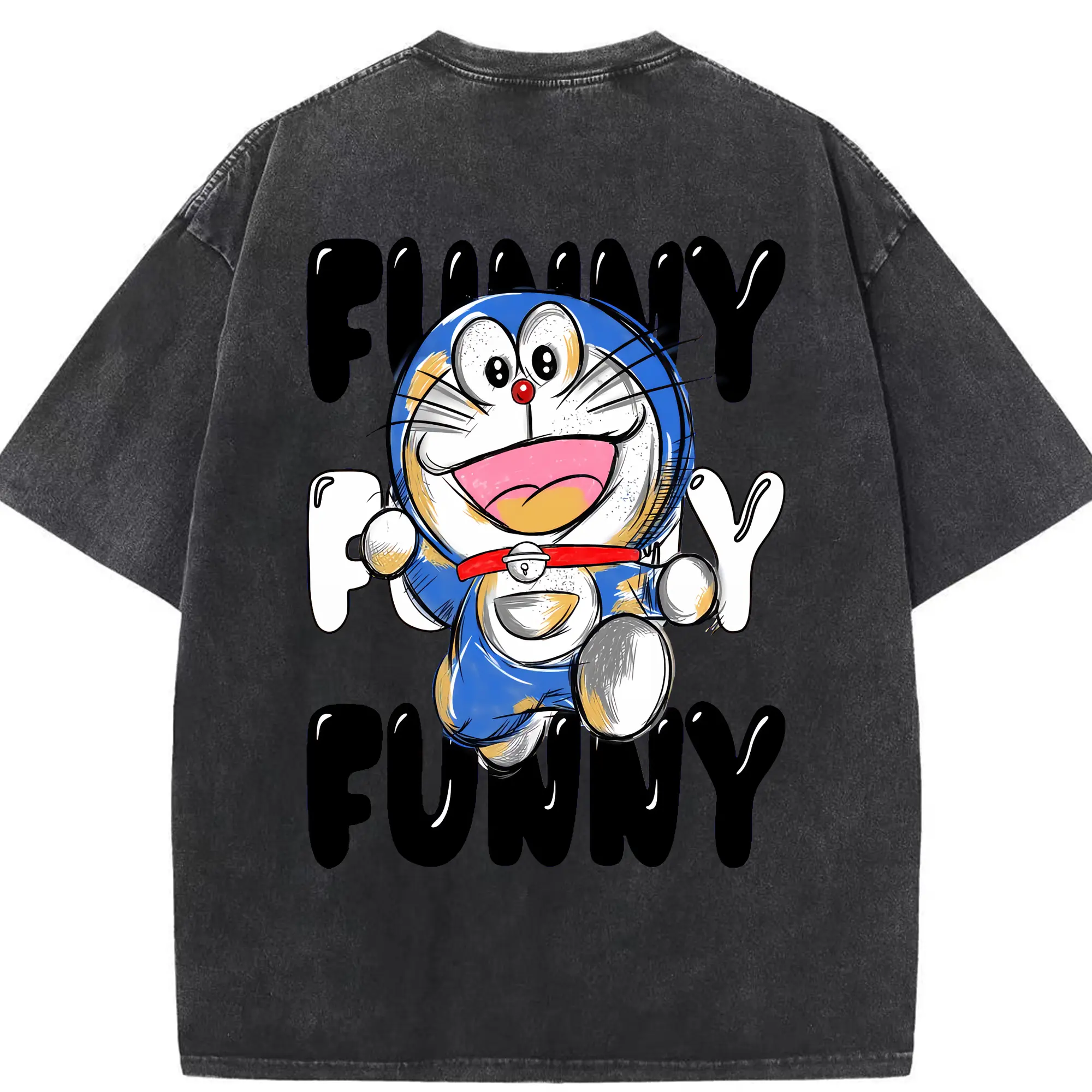 ドラえもん グッズドラえもん - 綿100％ ヴィンテージ風 半袖Tシャツ ・ 背面プリント ・ 柔らか肌触り ・ 通気性 快適 ・ スポーツ カジュアル 外出用