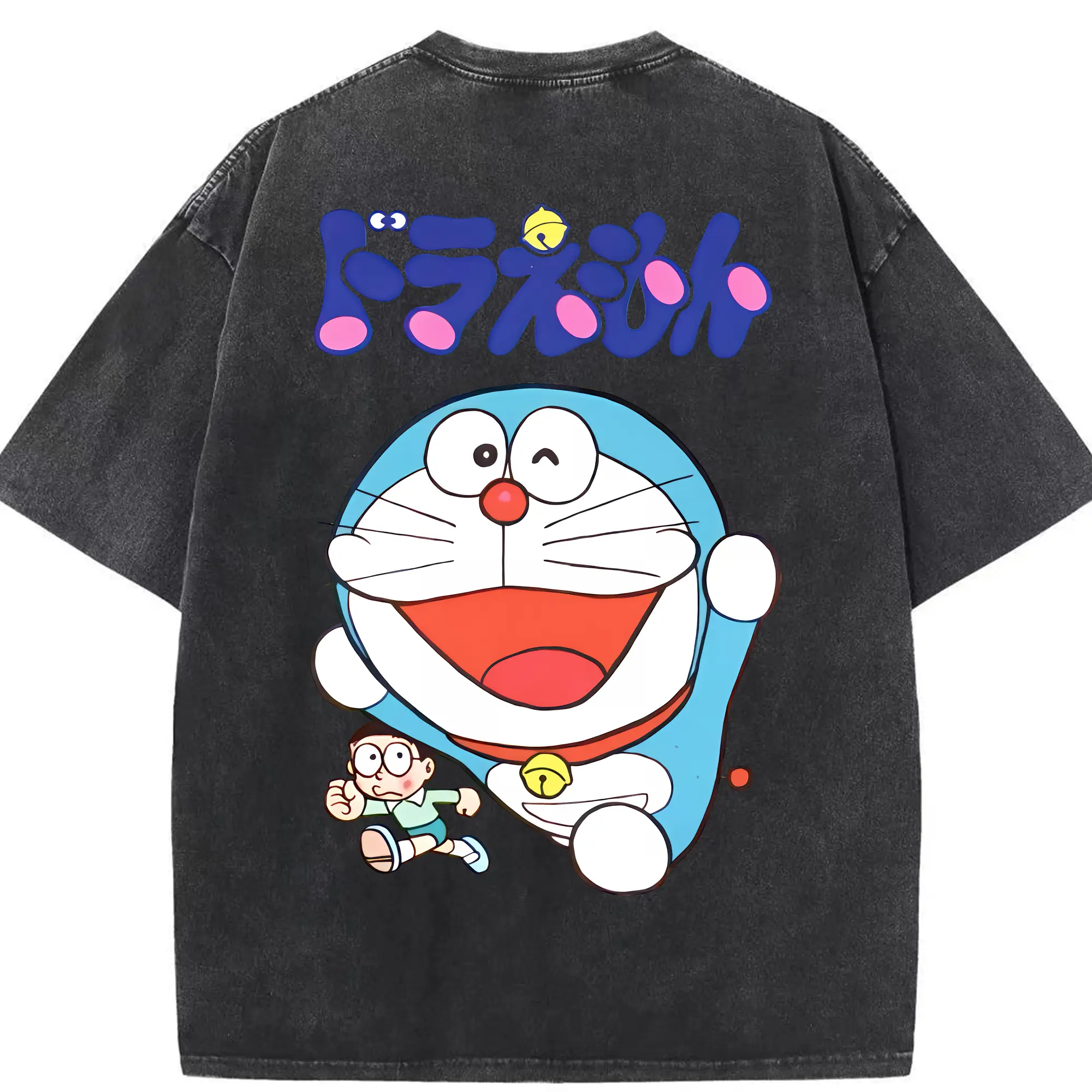 ドラえもん グッズドラえもん - 綿100％ ヴィンテージ風 半袖Tシャツ ・ 背面プリント ・ 柔らか肌触り ・ 通気性 快適 ・ スポーツ カジュアル 外出用