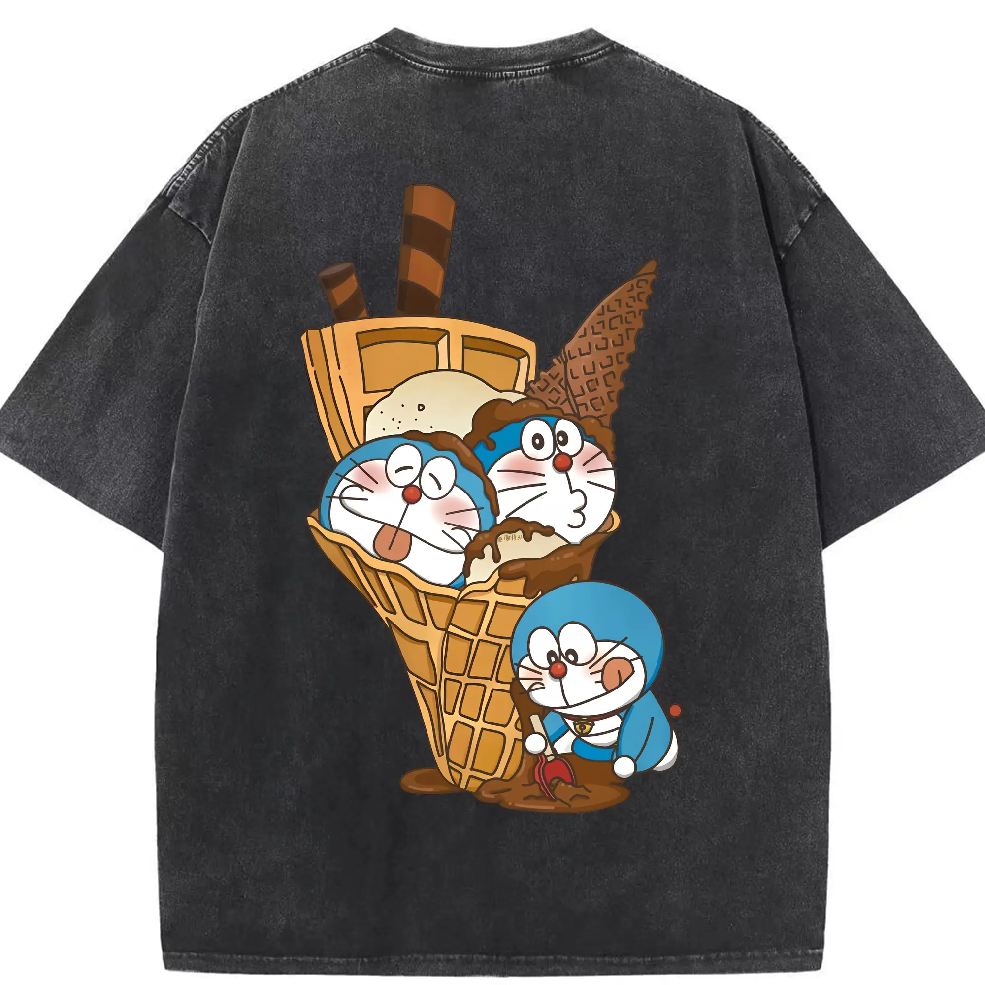 ドラえもん グッズドラえもん - 綿100％ ヴィンテージ風 半袖Tシャツ ・ 背面プリント ・ 柔らか肌触り ・ 通気性 快適 ・ スポーツ カジュアル 外出用