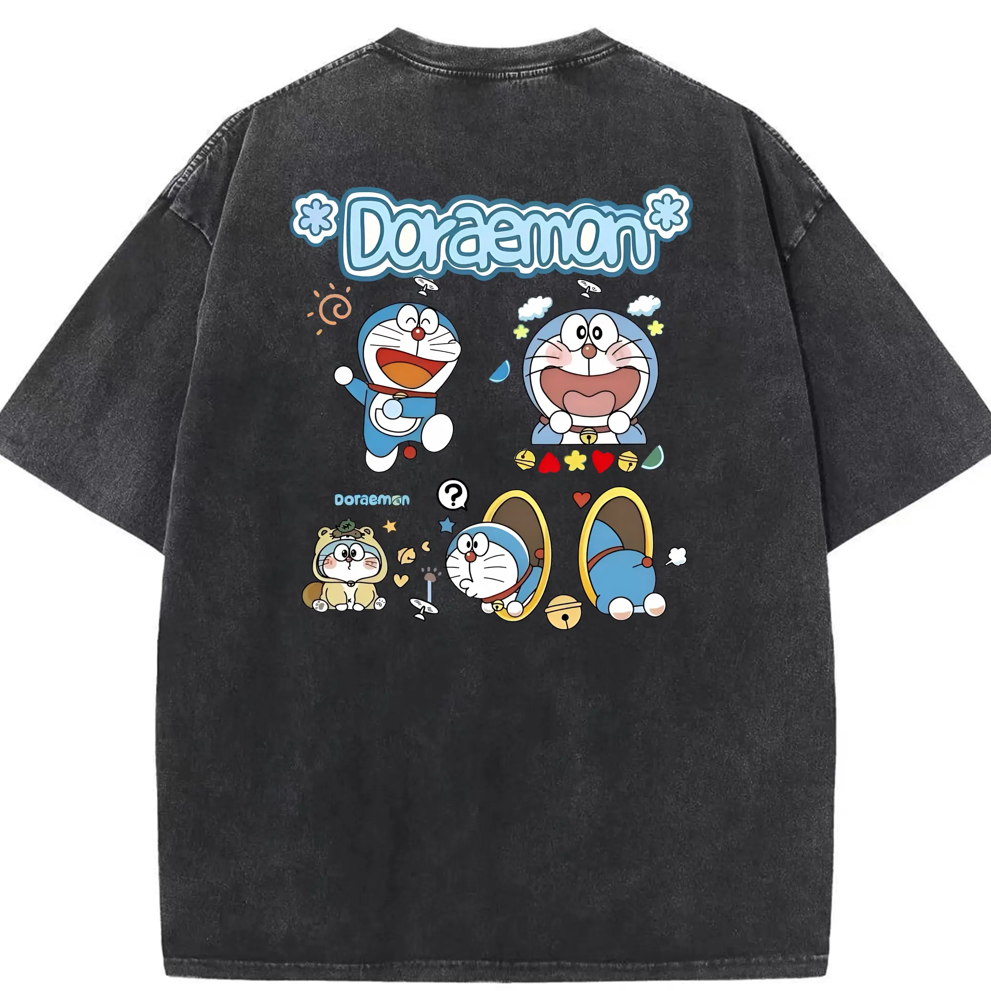 ドラえもん グッズドラえもん - 綿100％ ヴィンテージ風 半袖Tシャツ ・ 背面プリント ・ 柔らか肌触り ・ 通気性 快適 ・ スポーツ カジュアル 外出用