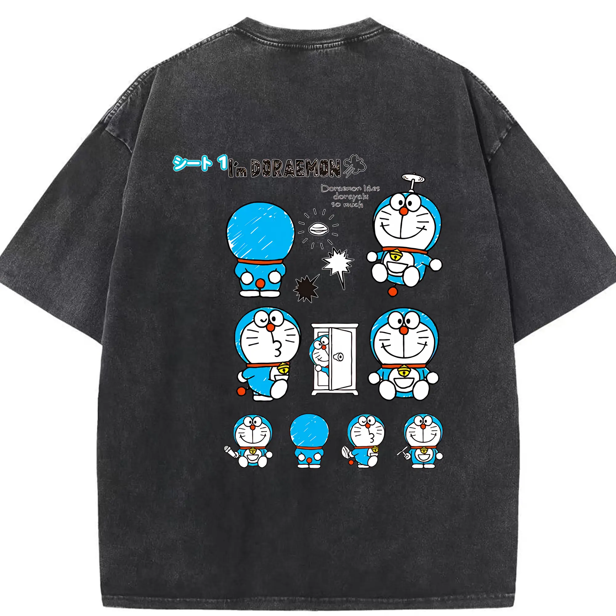 ドラえもん グッズドラえもん - 綿100％ ヴィンテージ風 半袖Tシャツ ・ 背面プリント ・ 柔らか肌触り ・ 通気性 快適 ・ スポーツ カジュアル 外出用