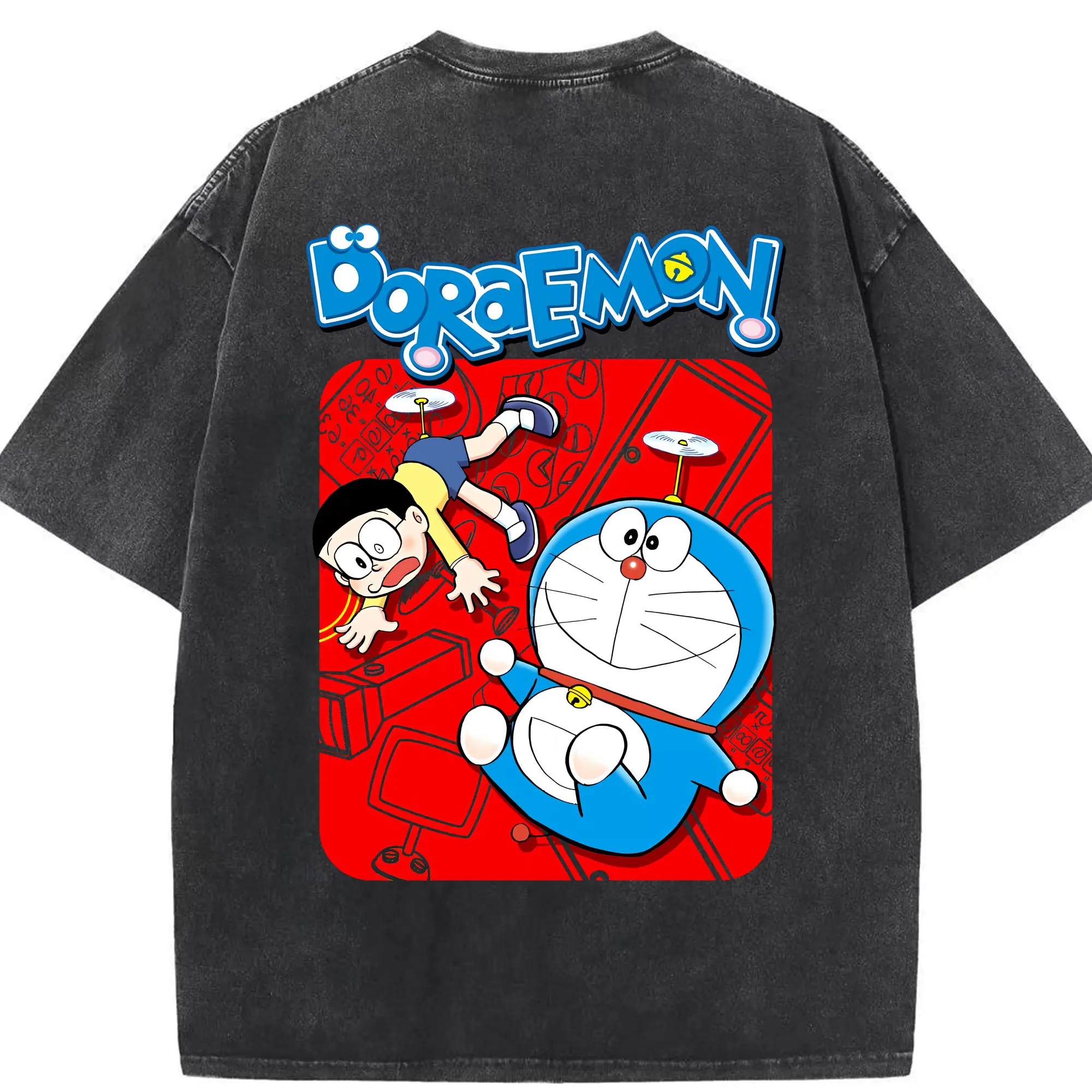 ドラえもん グッズドラえもん - 綿100％ ヴィンテージ風 半袖Tシャツ ・ 背面プリント ・ 柔らか肌触り ・ 通気性 快適 ・ スポーツ カジュアル 外出用